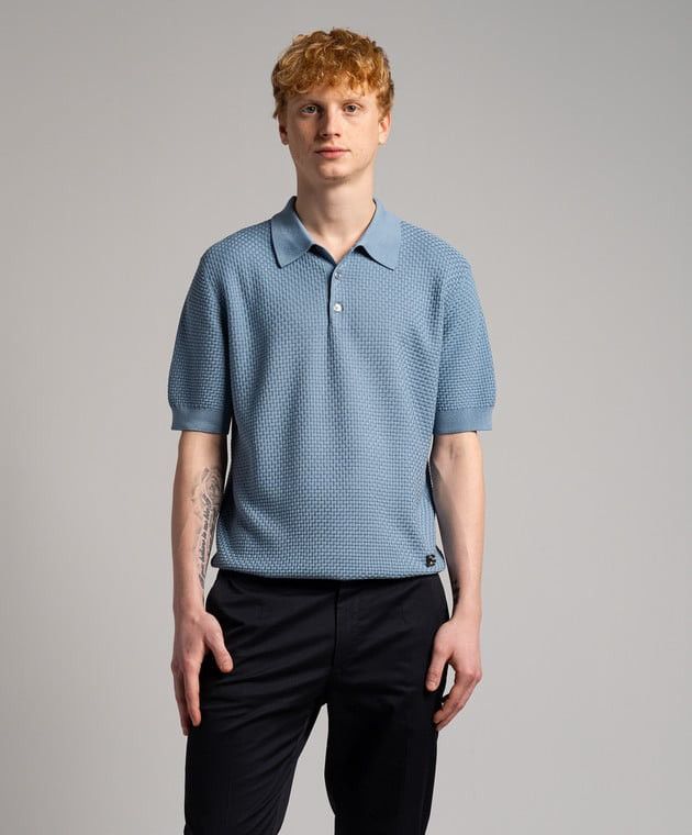 Dolce & Gabbana Dolce Gabbana Textured Knitt Polo Blue Mens Metal Logo DG Size US L / EU 52-54 / 3 - 4 Thumbnail