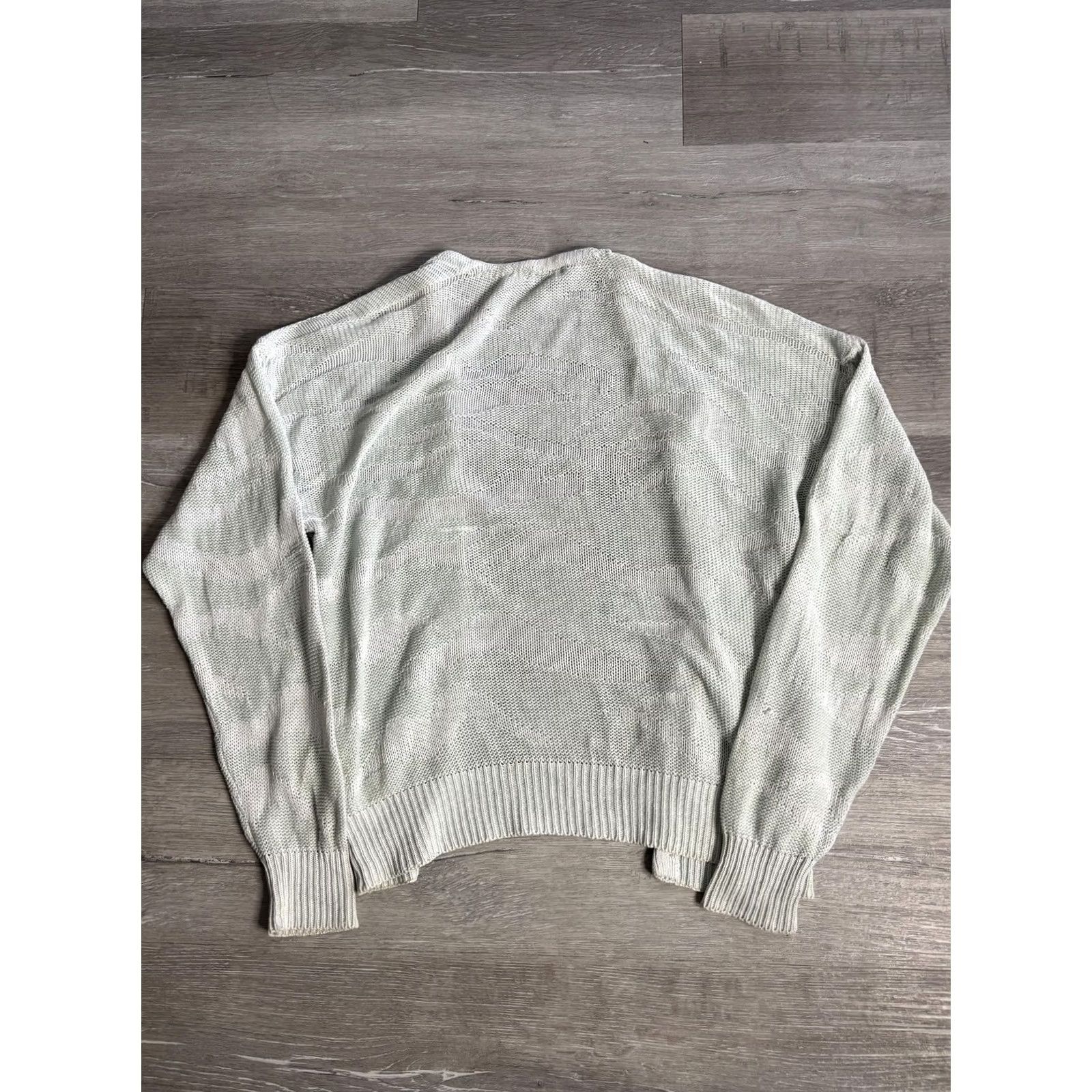 Valentino VINTAGE Valentino Uomo Cardigan Mens Large Green Linen Cotton Knit Geometric Open-Nit Button Front Lightweight V-Neck Size US L / EU 52-54 / 3 - 6 Thumbnail