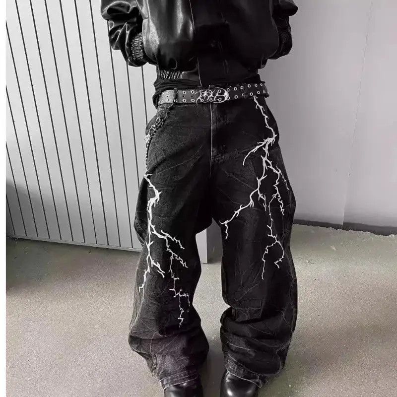Japanese Brand Retro loose high street lightning embroidered jeans Size US 32 / EU 48 - 5 Thumbnail