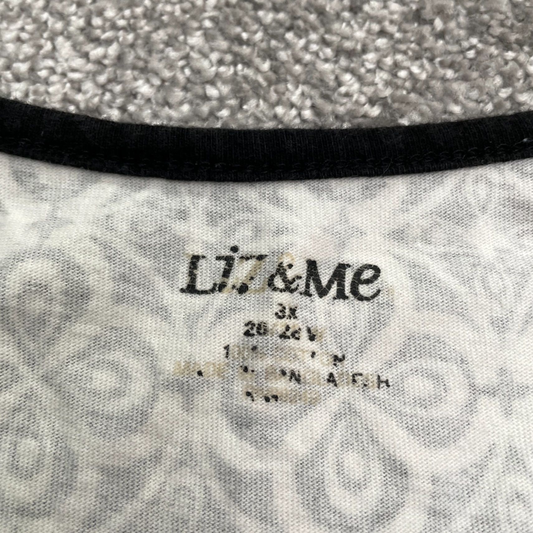 Vintage Liz & Me Plus Size 3XL Women’s Henley T-Shirt Black White Geometric Short Sleeve Cotton Casual Size XXL / US 16-18 / IT 52-54 - 4 Thumbnail