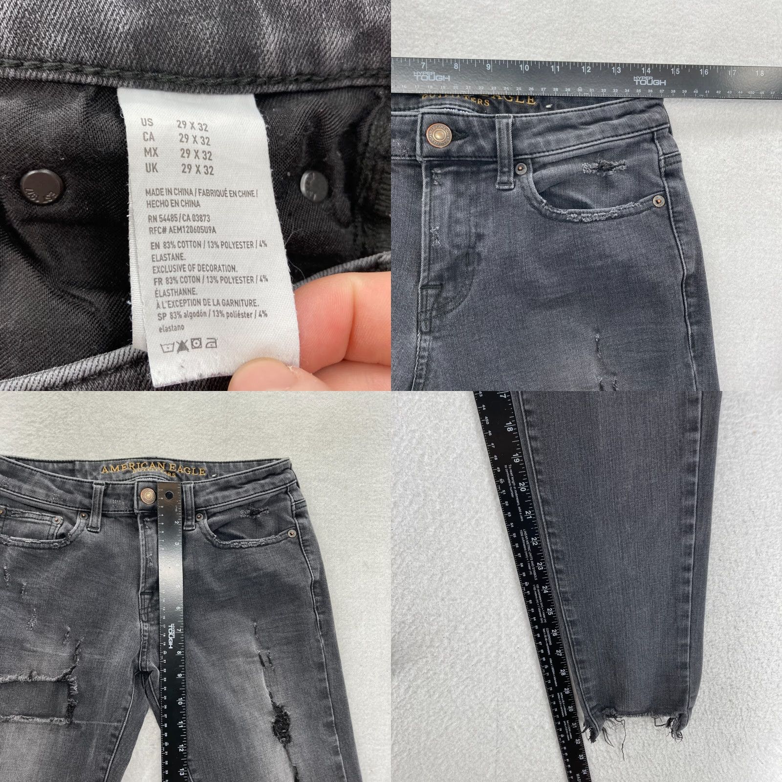 American Eagle Outfitters American Eagle Outfitters Skinny Jeans Mens 29x32 Black Stretch Denim Distressed Destroyed Size US 29 - 8 Thumbnail