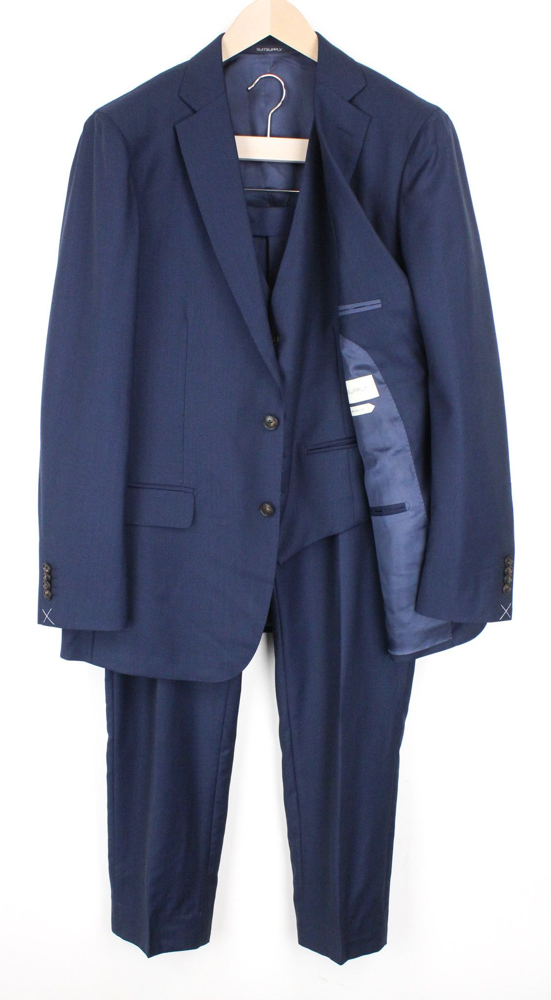 image of Suitsupply Sienna Uk46R Lined Blue Wool S130's 3 Piece Suit 70974, Men's