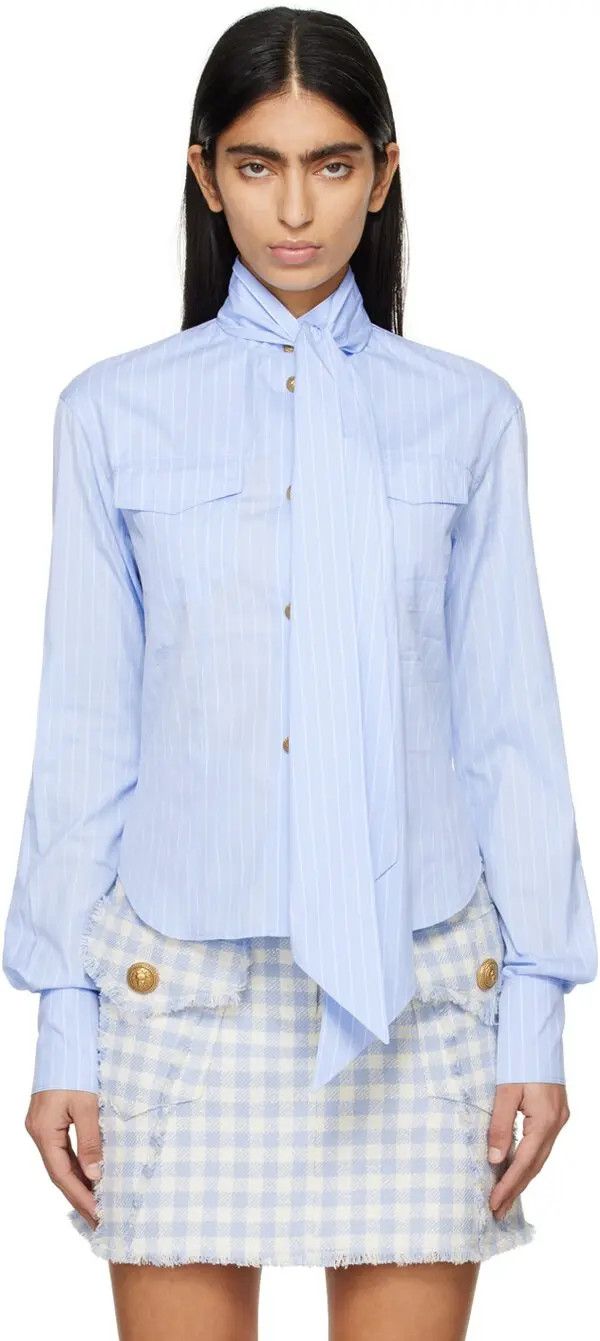 Balmain o1s1wg110825 Striped Shirt in Blue Size M / US 6-8 / IT 42-44 - 1 Thumbnail
