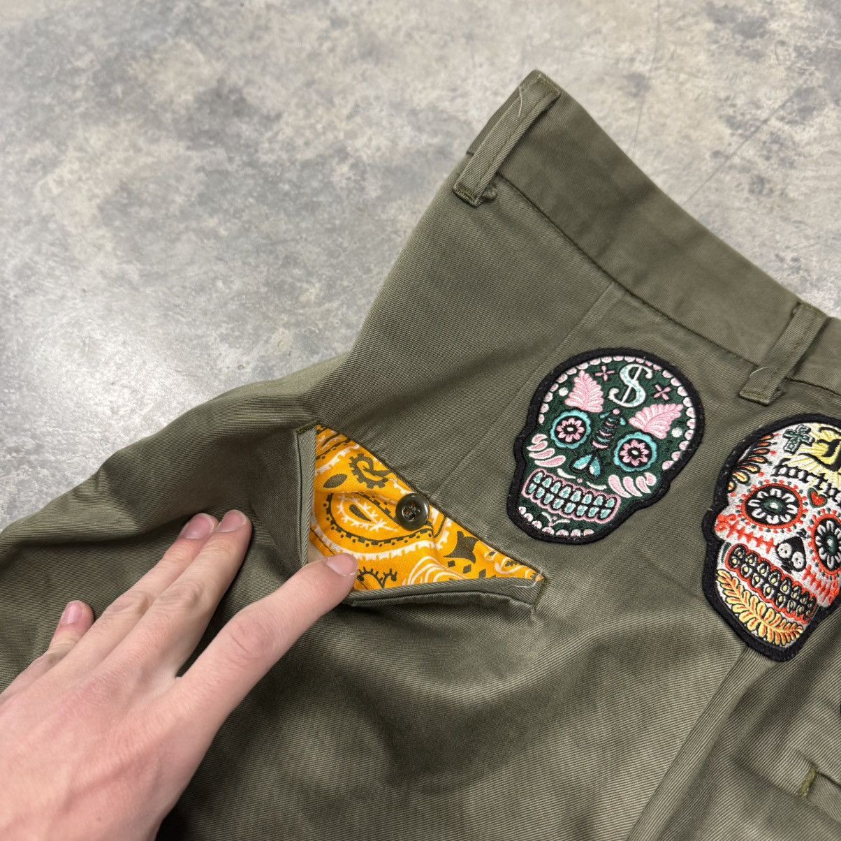 Sasquatchfabrix Sasquatchfabrix Embroidered Sugar Skull Green Khaki Pants Size US 32 / EU 48 - 3 Thumbnail
