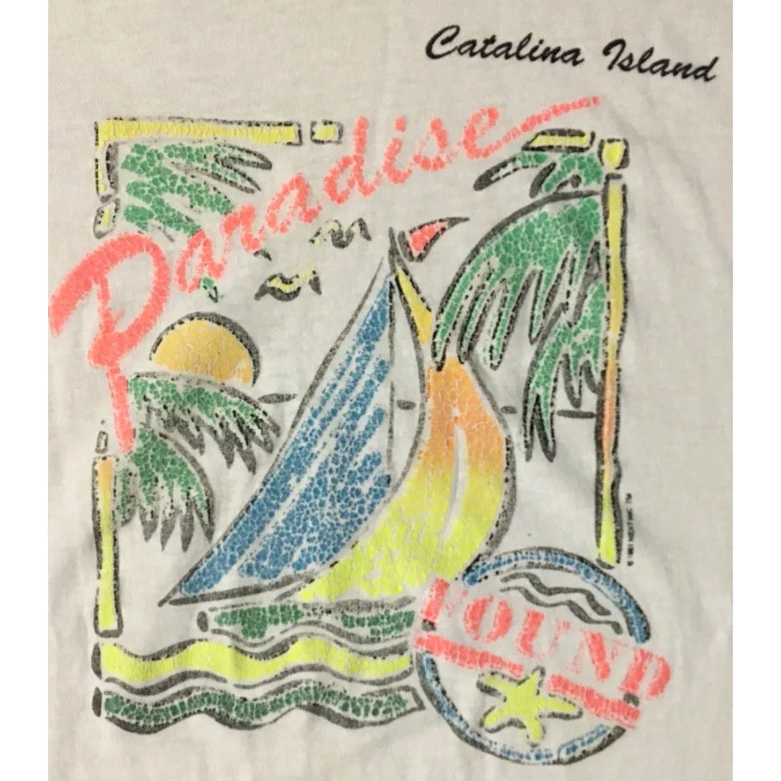 Catalina VINTAGE 90s Catalina Island Paradise Shirt M USA Beach Surf Grunge OP TC 80s - Single Stitch T-Shirt Men White Short Sleeve Pattern Striped Size US M / EU 48-50 / 2 - 2 Thumbnail