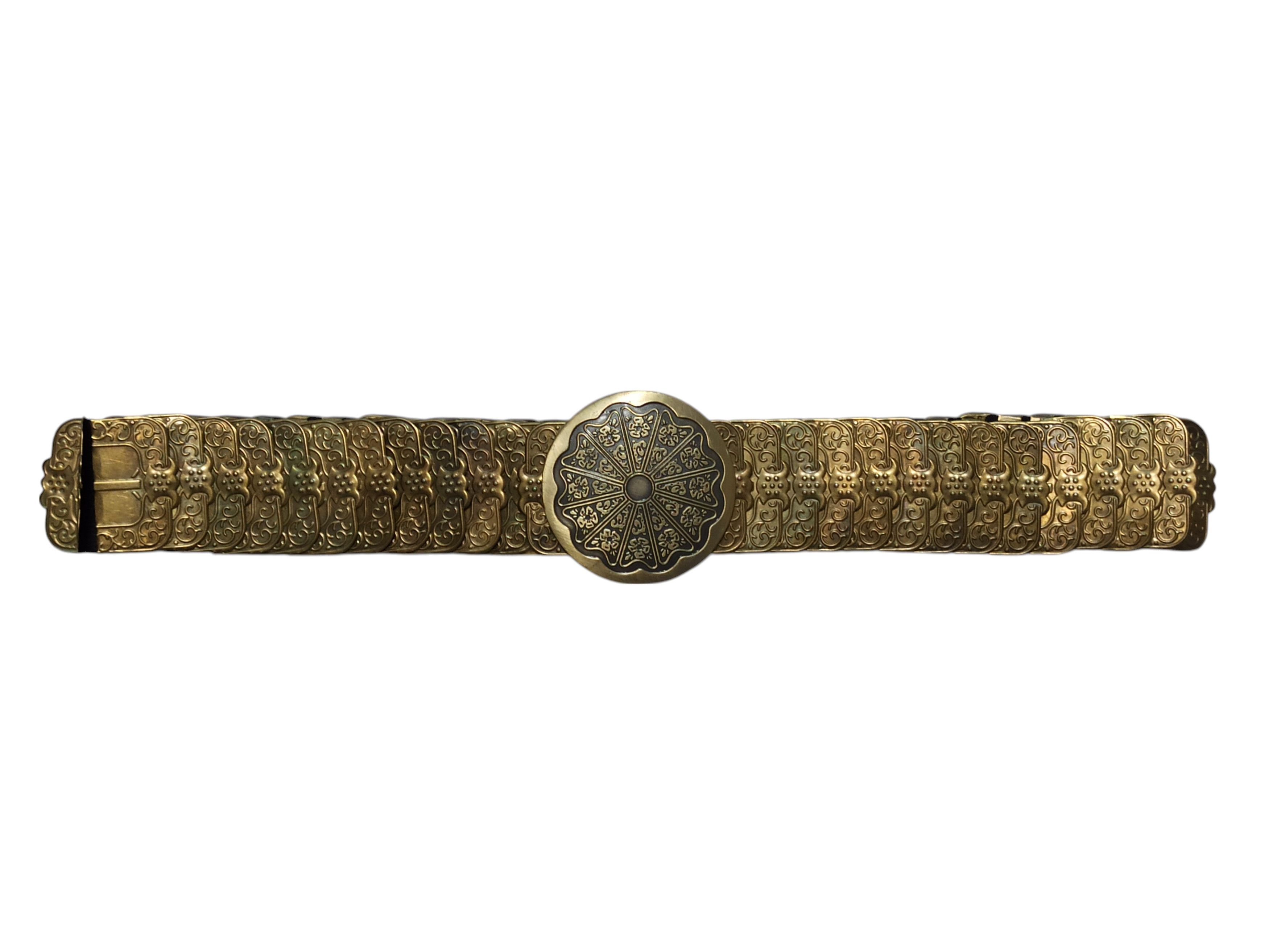 Vintage Elastic vintage belt with brass panels in folk boho style Size ONE SIZE - 3 Thumbnail