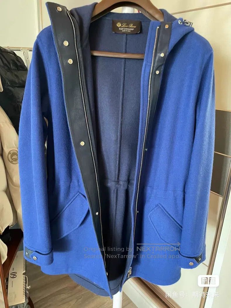 Loro Piana Loro Piana Blue baby cashmere coat with leather trimmings, Size XS / US 0-2 / IT 36-38 - 3 Thumbnail