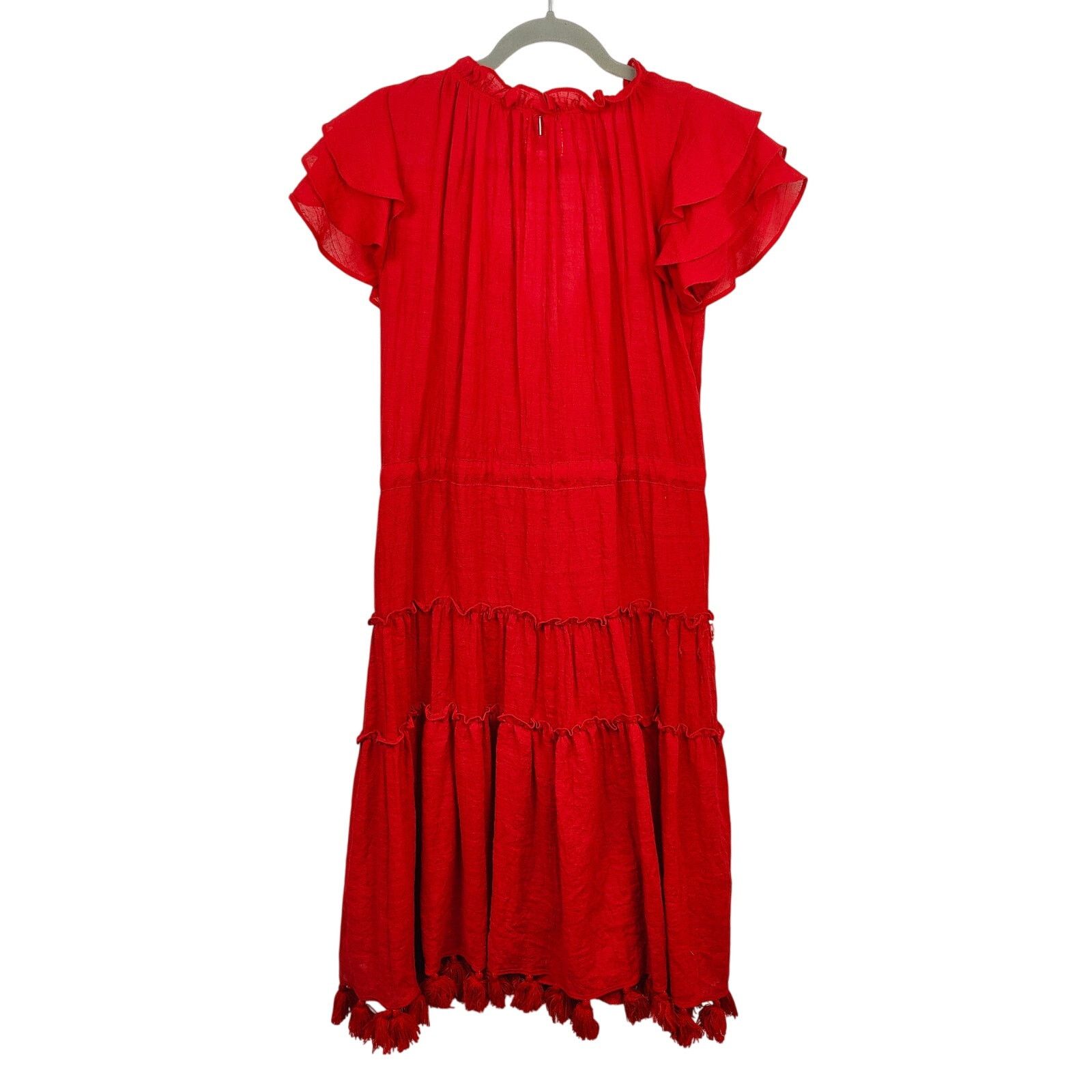 MISA Los Angeles Misa Midi Dress Womens Medium Red Tiered Tassel Boho Size M / US 6-8 / IT 42-44 - 5 Thumbnail