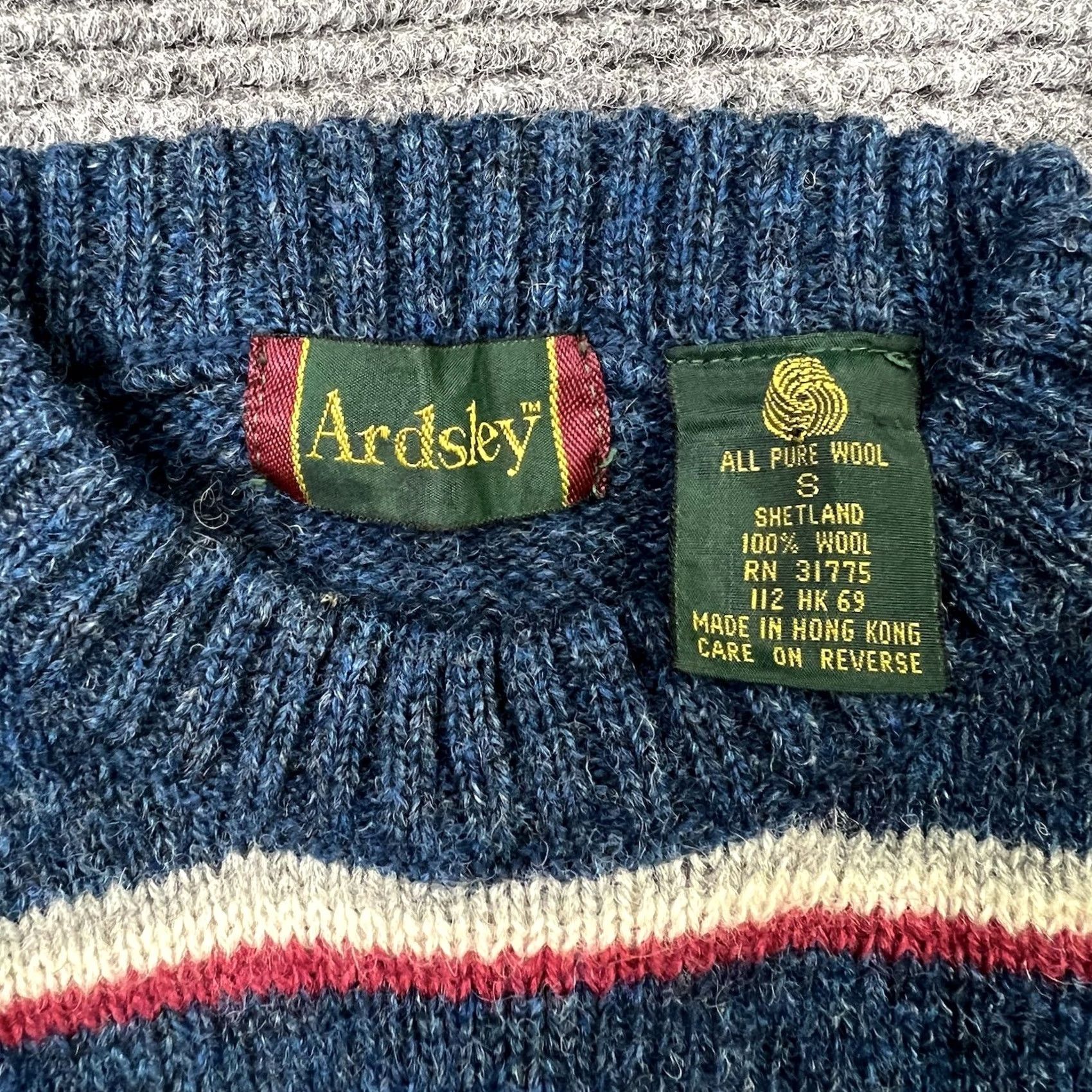 Vintage VINTAGE Ardsley Sweater Mens Small Blue Striped Wool 90s Crew Neck Knit All Pure Wool Size US S / EU 44-46 / 1 - 2 Thumbnail