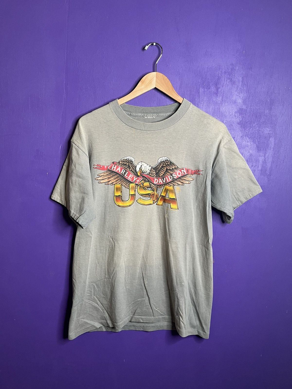 Vintage 1989 Harley Davidson USA thick sleeve faded t-shirt