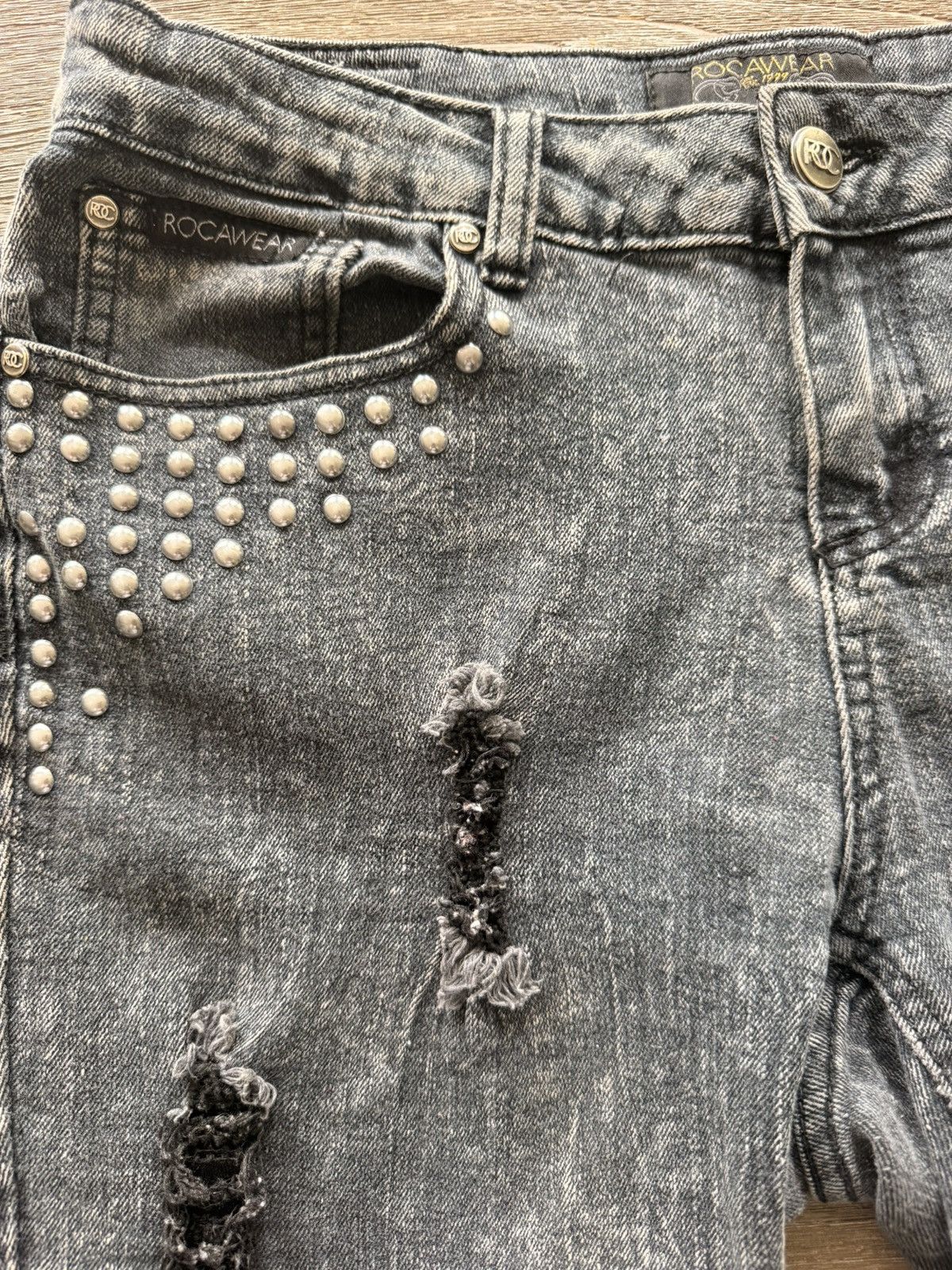 Rocawear Rocawear Black Denim Studded Jorts Shorts Vintage Y2K 14 Size 36" / US 14 / IT 50 - 4 Thumbnail