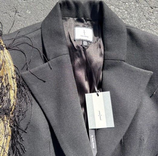 Other Judy Zhang Designer Runway Black Gold Blazer Fringe Sleeve Size S / US 4 / IT 40 - 2 Thumbnail