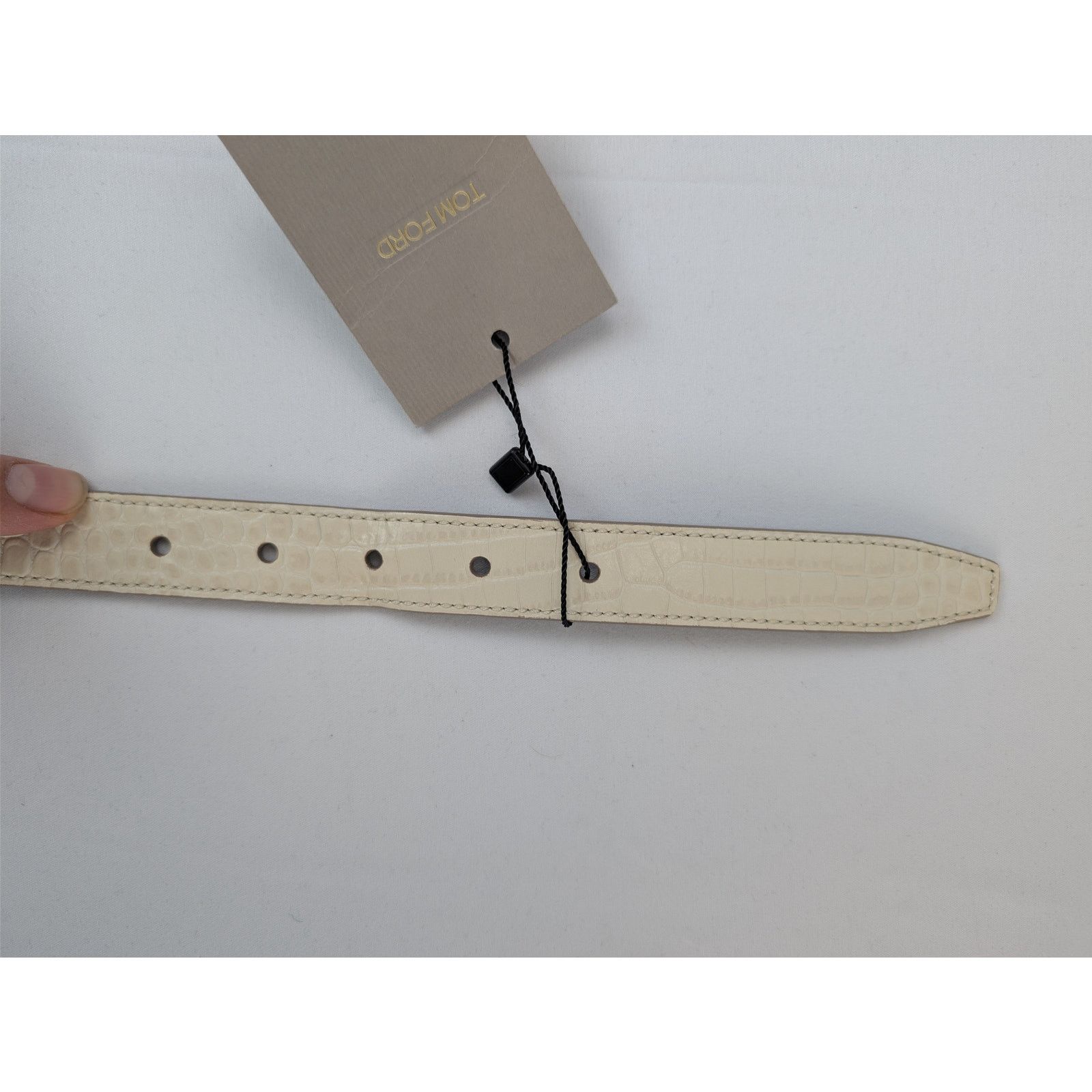 Tom Ford o1rshd1 Size: 95 / Croc Effect Leather Belt in Ivory Size 38 - 8 Thumbnail