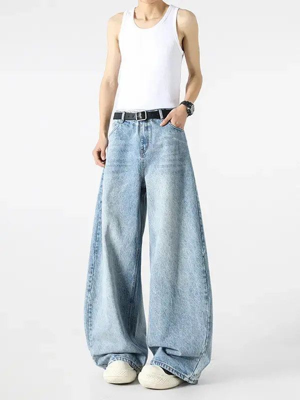 Retro loose casual wide leg slightly flared jeans