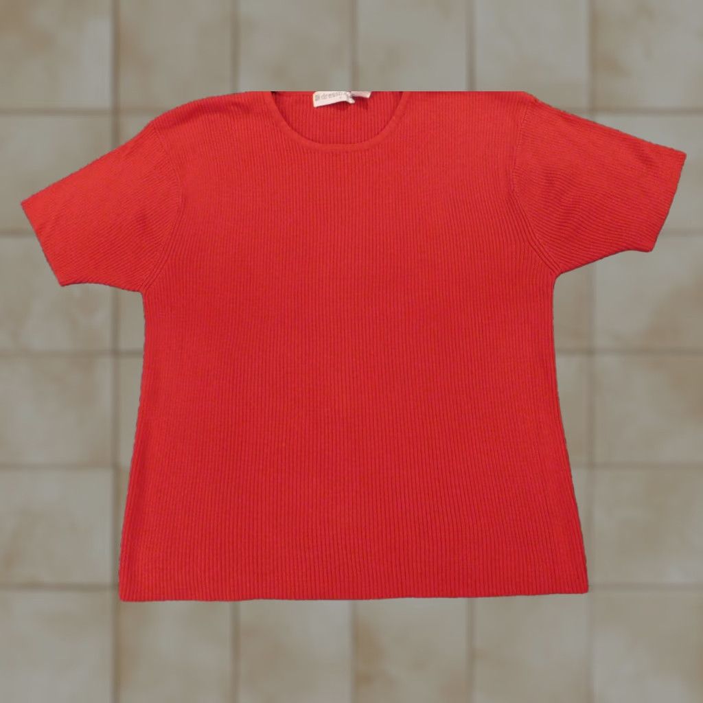Vintage Dressbarn Blouse Shirt Womens 1X plus Red Stretch pullover Crew Neck 3/4 Sleeve Casual Solid Acrylic Cotton Rayon Ruffle Basic Regular Size M / US 6-8 / IT 42-44 - 1 Thumbnail