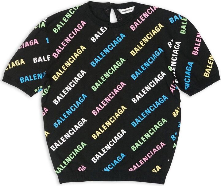 Balenciaga o1mt1gz0724 Mini Allover Short Sleeve Sweater in Multicolor Size L / US 10 / IT 46 - 1 Thumbnail