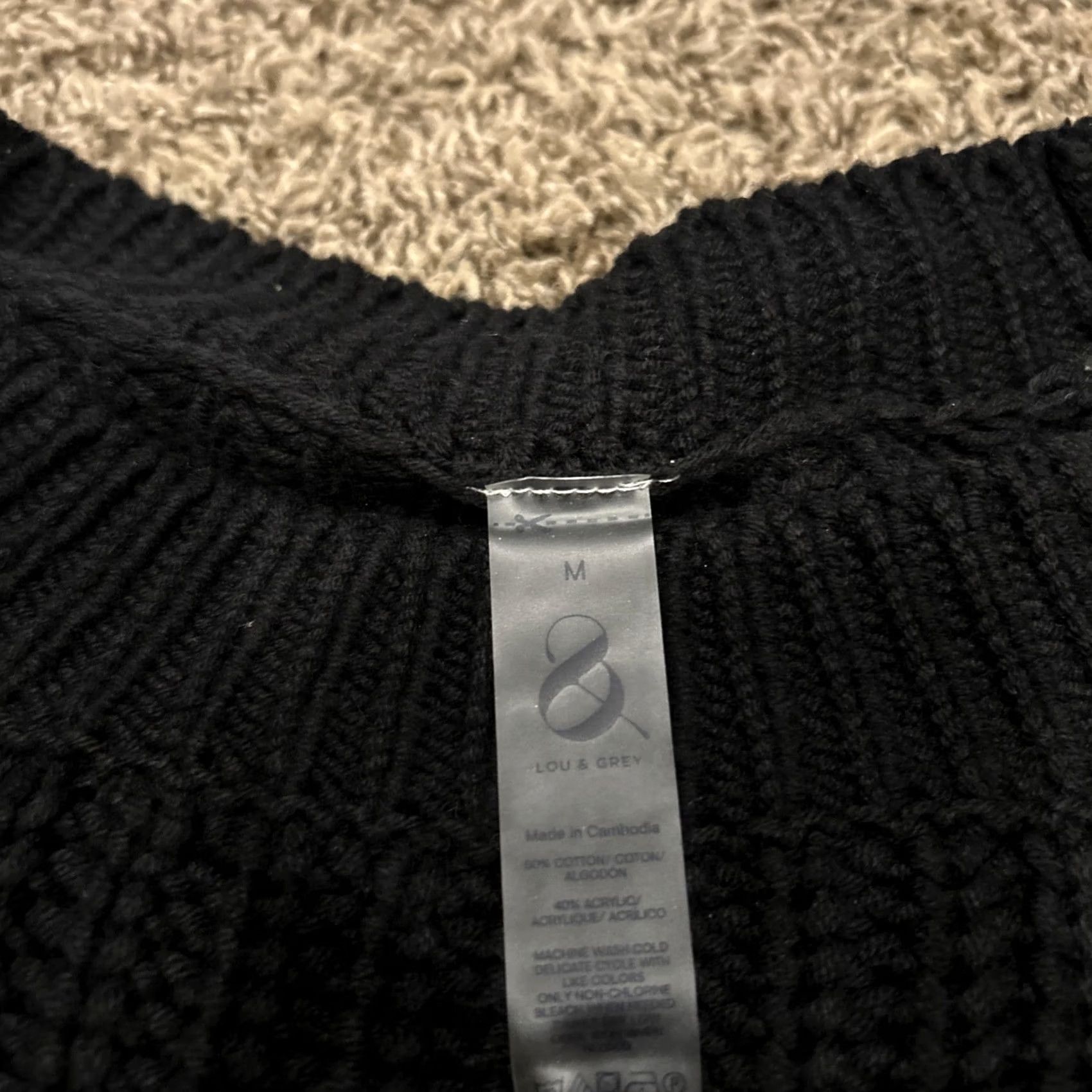 Vintage Lou & Gray Sweater Women’s M Black White Cotton Blend Short A33 Size M / US 6-8 / IT 42-44 - 2 Thumbnail