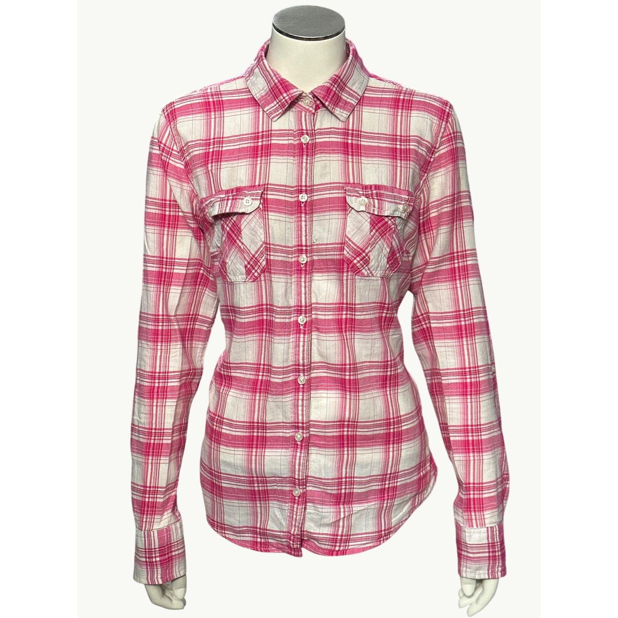 Aeropostale Aeropostale Large Pink White Plaid Button Up Long Sleeve Shi Size L / US 10 / IT 46 - 1 Thumbnail
