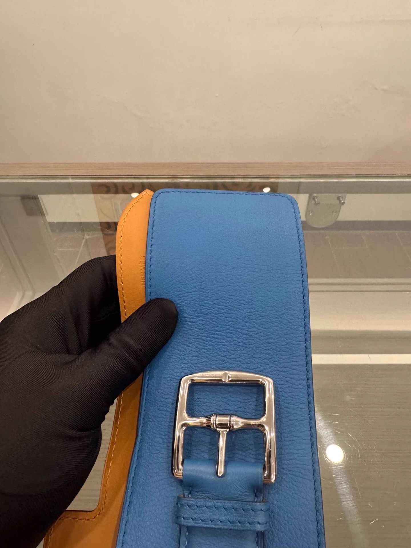 Hermes Hermes 8cm Blue & Brown Silver Embossed Buckle Belt 90cm Size ONE SIZE - 4 Thumbnail