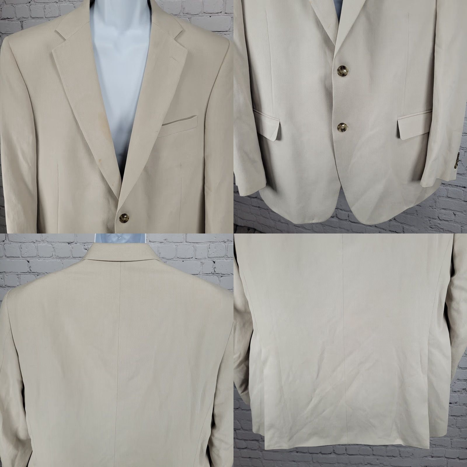 Austin Reed VINTAGE Austin Reed HRH Beige Silk Blend 2 Button Notch Blazer Sport Coat 44L Size 44R - 8 Thumbnail