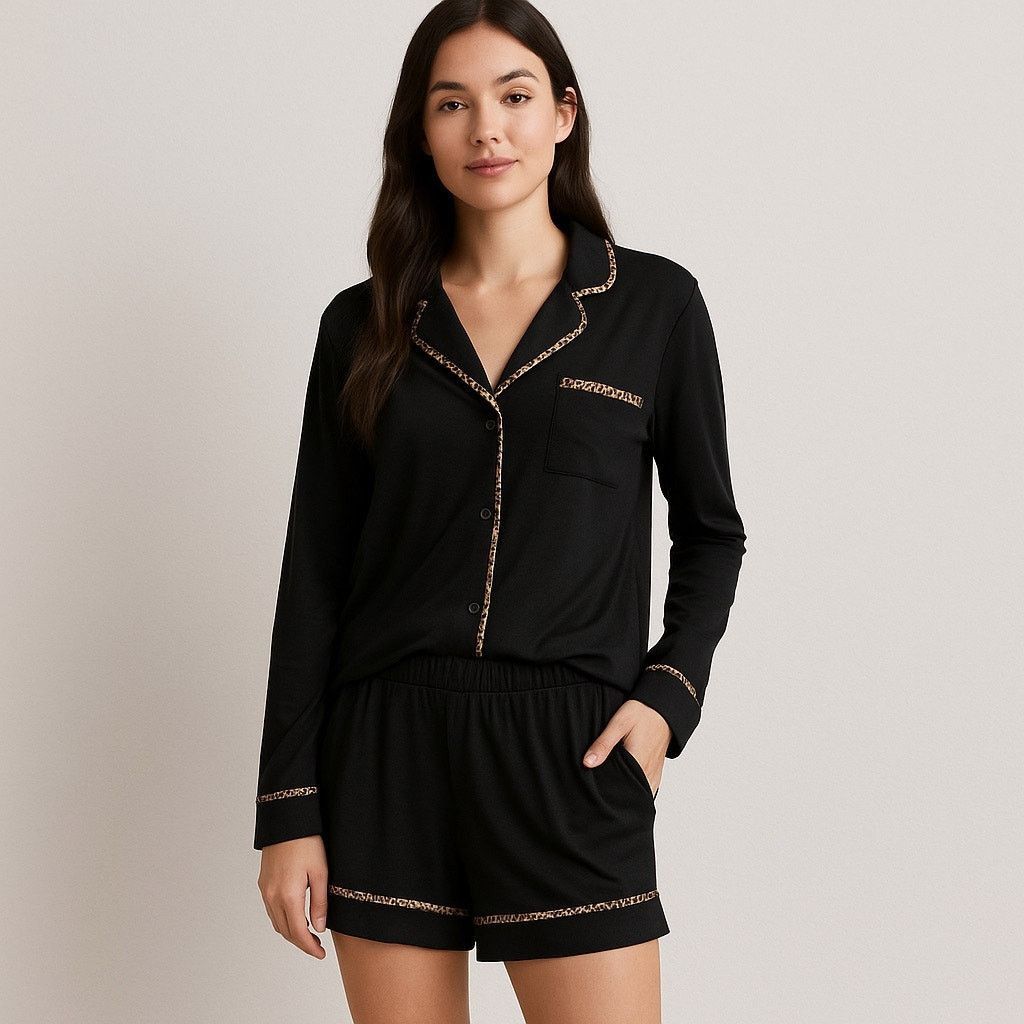 Victoria's Secret Victoria’s Secret Heavenly Black Pajama Set Leopard Trim S Size ONE SIZE - 1 Thumbnail