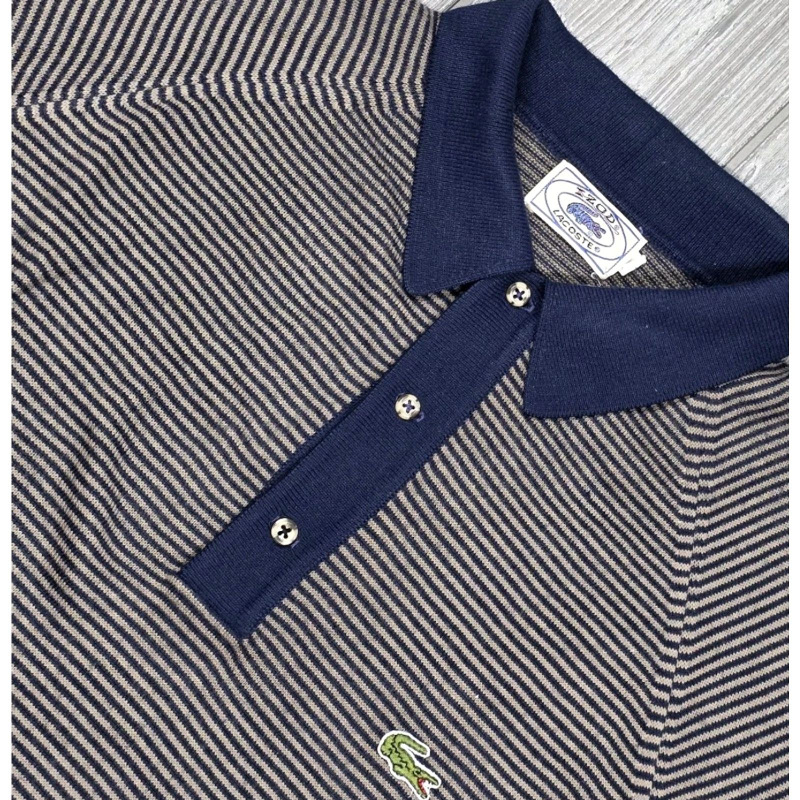 Izod VINTAGE Izod Lacoste Sweater Mens L Blue Beige Knit Polo Long Sleeve 80s Soft Size US L / EU 52-54 / 3 - 5 Thumbnail