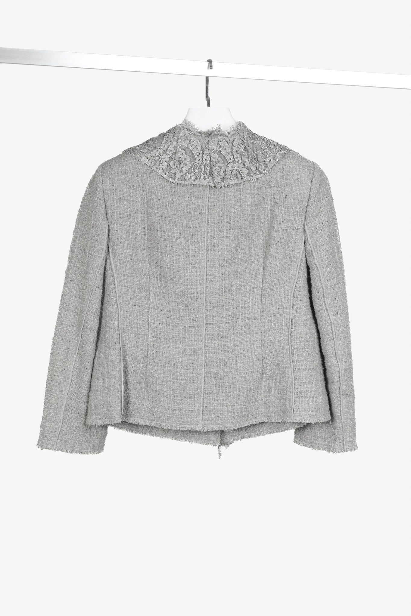 Dolce & Gabbana Dolce and Gabbana Grey Tweed Lace-Trim Suit Jacket Size M / US 6-8 / IT 42-44 - 2 Thumbnail