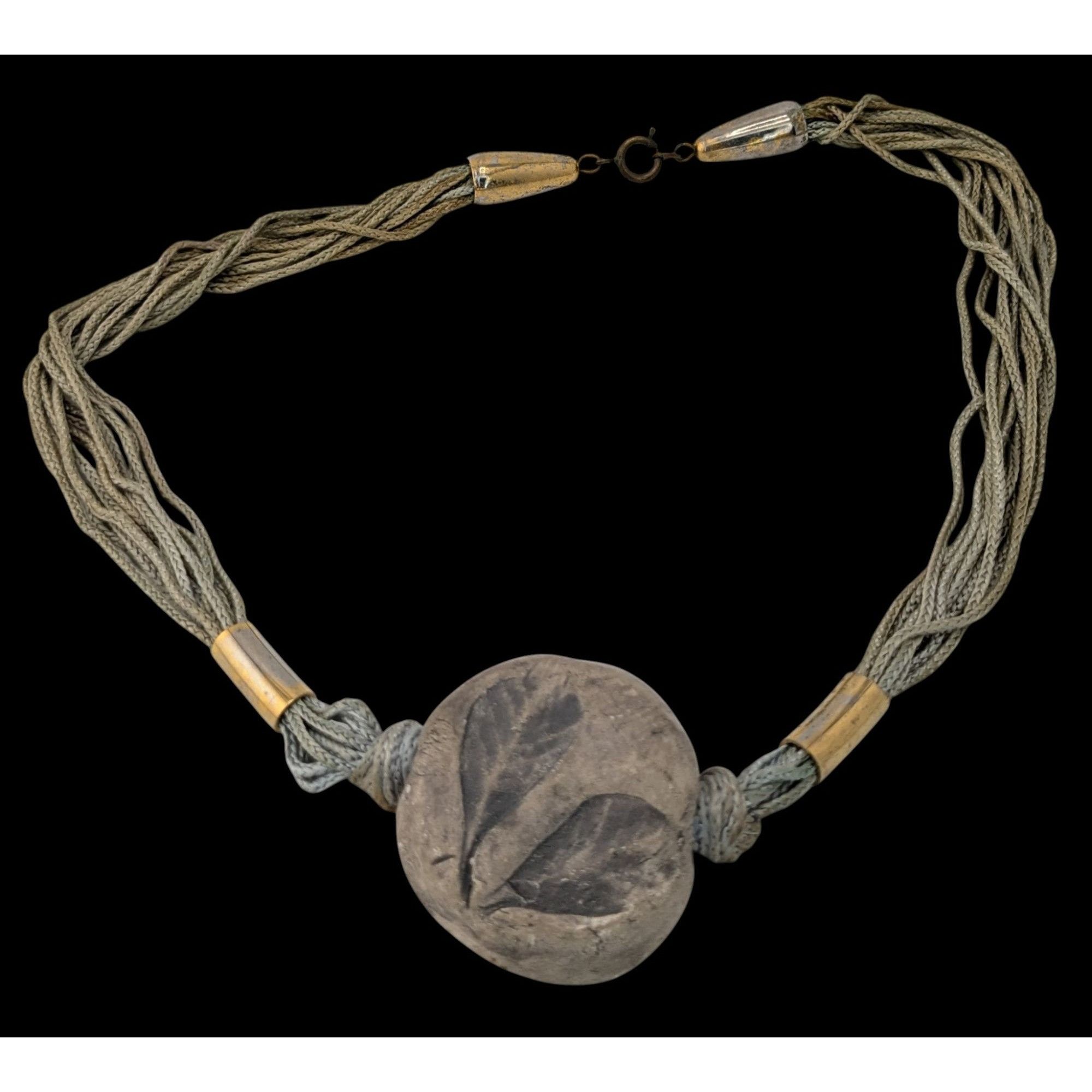 Handmade Handmade Fairycore Leaf Imprint Necklace With Cord & Brass A Size ONE SIZE - 1 Thumbnail