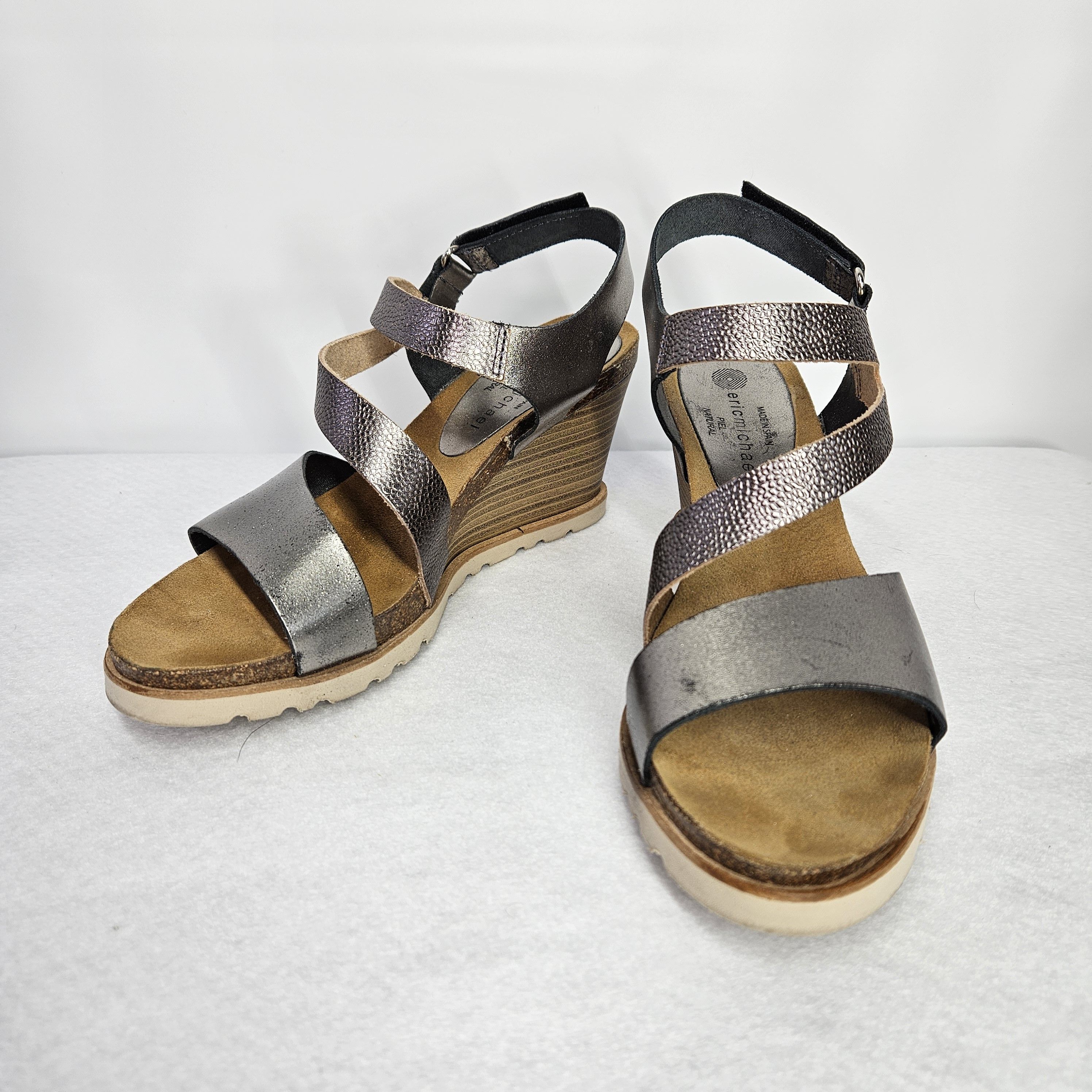 Other Eric Michael Size 39/8.5 Wedge Sandals Silver Leather Strap Size US 8.5 / IT 38.5 - 1 Thumbnail