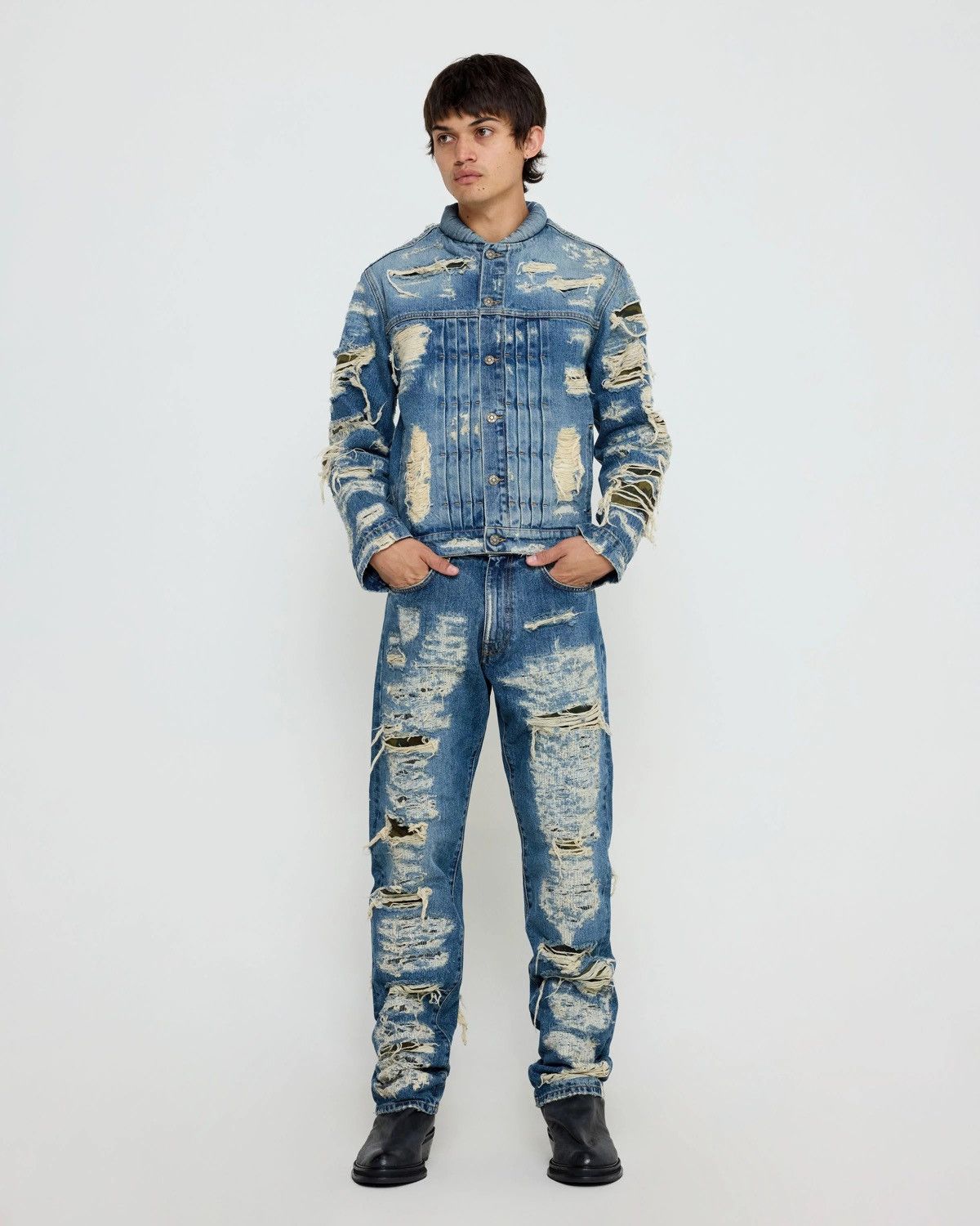 424 424 Collection Denim Trucker Blue Repaired Camo Size US L / EU 52-54 / 3 - 6 Thumbnail