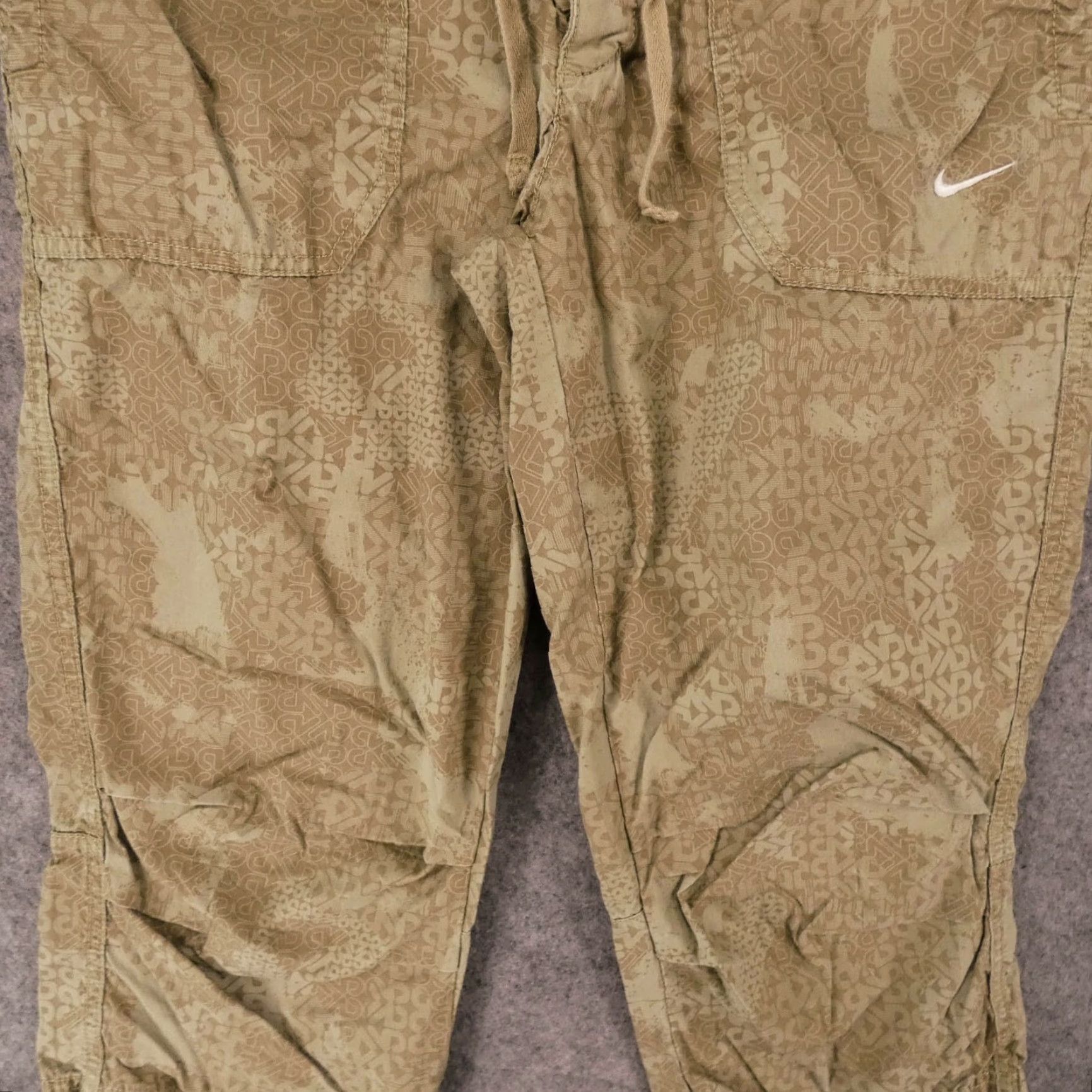 Nike Nike Pants Womens Small Capri Beige Brown Geo Button Fly Drawstring Logo Capris Womens Size 28" / US 6 / IT 42 - 4 Thumbnail