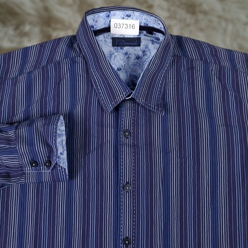 Vintage 7 Diamonds Shirt Mens 2XL Blue Striped Button-Up Long Sleeve Casual Workwear Formal Size US XXL / EU 58 / 5 - 1 Thumbnail