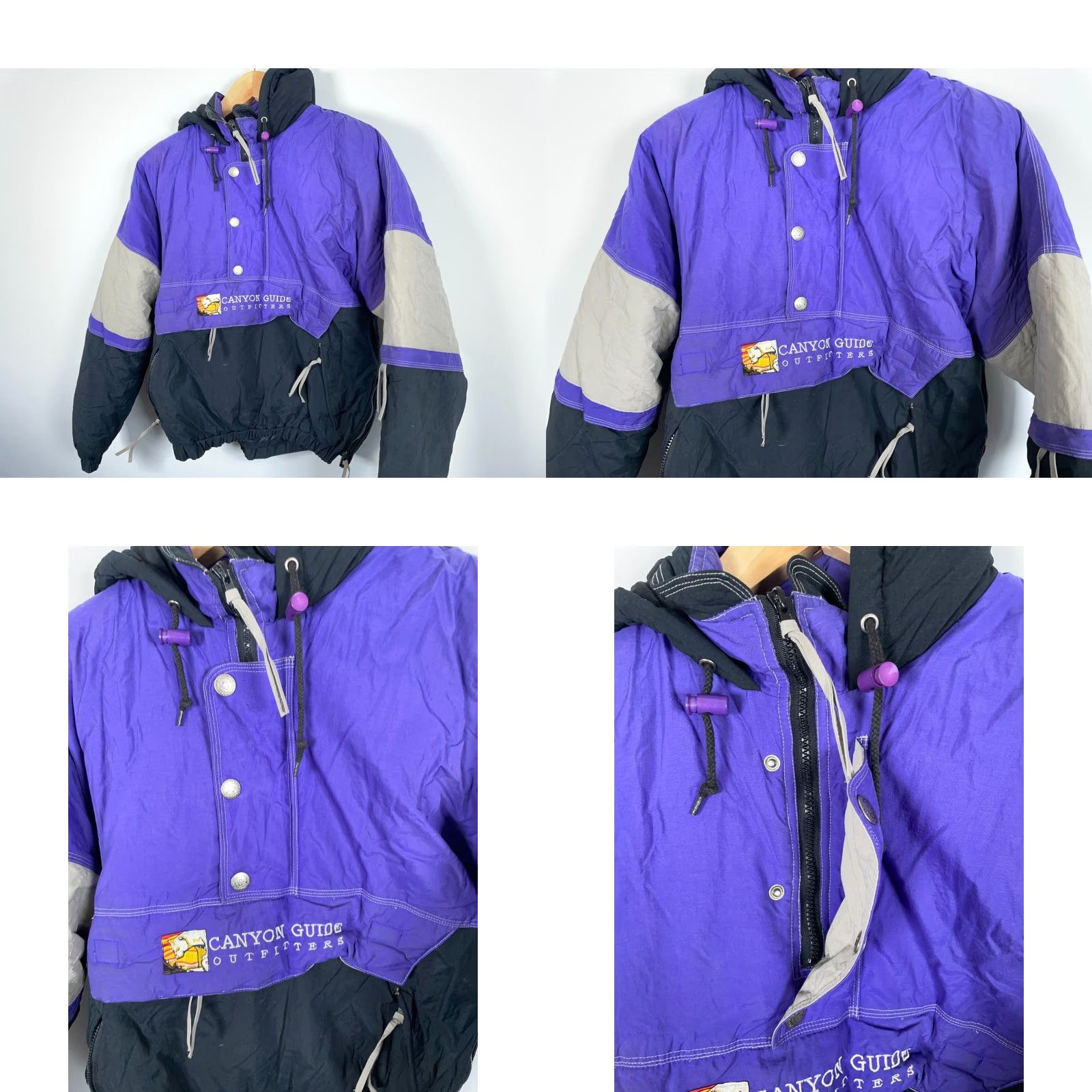 Vintage VINTAGE Canyon Guide Outfitters Jacket Mens M Purple 90s Pullover Hooded Insulated Anorak Zip Pockets Short Nylon Shell Lining Softshell coat Size US M / EU 48-50 / 2 - 8 Thumbnail