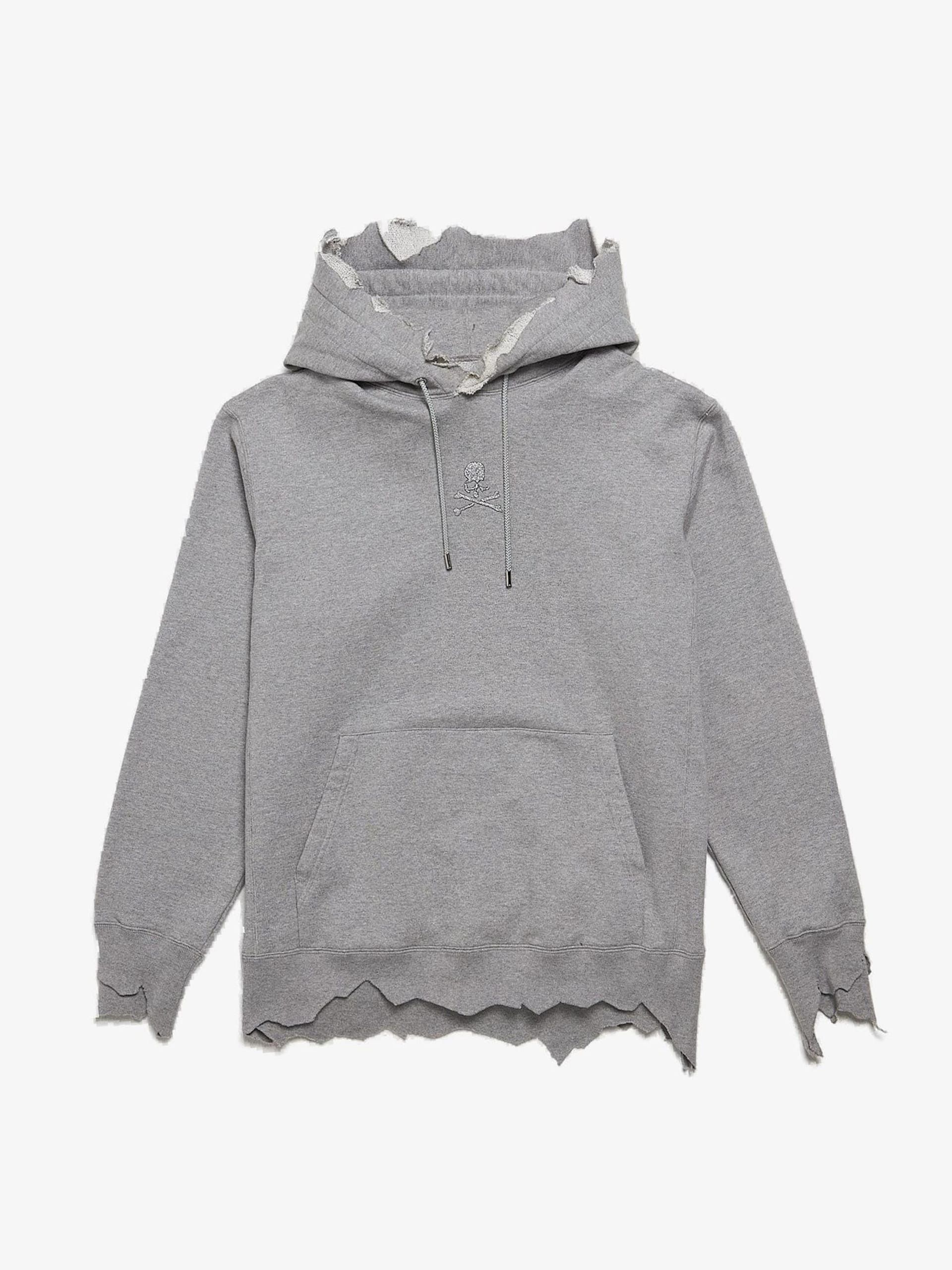 Gray Distressed Cram Jam Chest Logo Detailed Cotton Hoodie