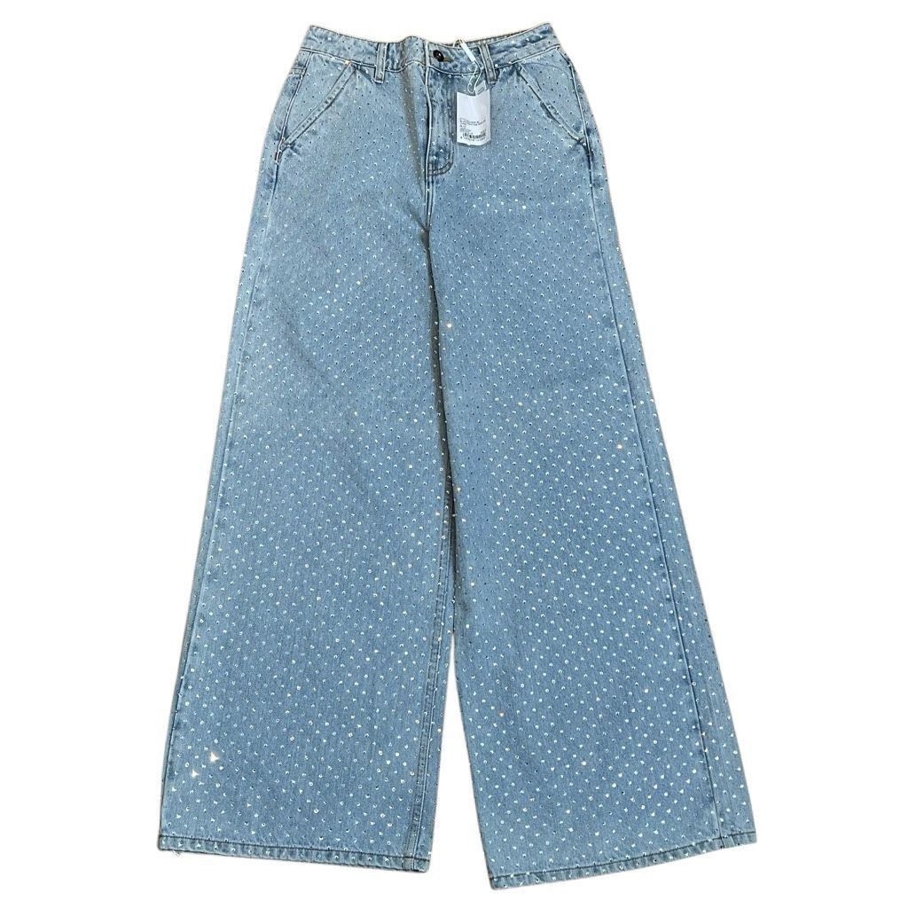 Self-Portrait NWT Self-Portrait Blue Rhinestone Wide-Leg Jeans Size 27 Size 27" / US 4 / IT 40 - 8 Thumbnail