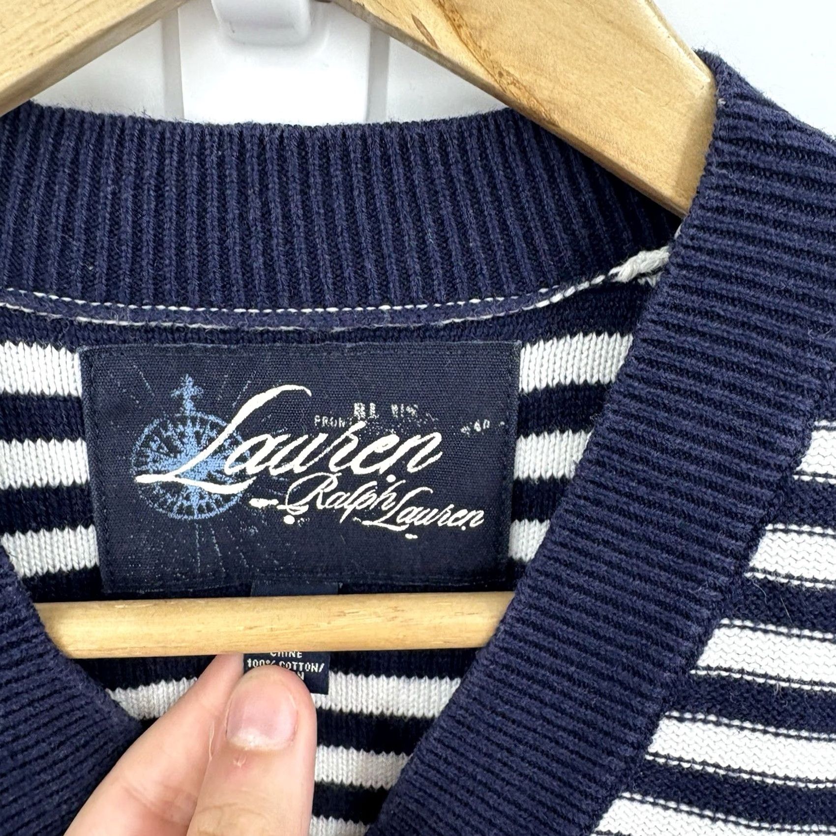 Ralph Lauren Lauren Ralph Lauren Top Womens Small Nautical Fisherman Coastal Knit Preppy Y2K Shirt Pullover Navy Blue Cotton V-Neck Raglan Sleeve Embroidered Logo Size S / US 4 / IT 40 - 6 Thumbnail