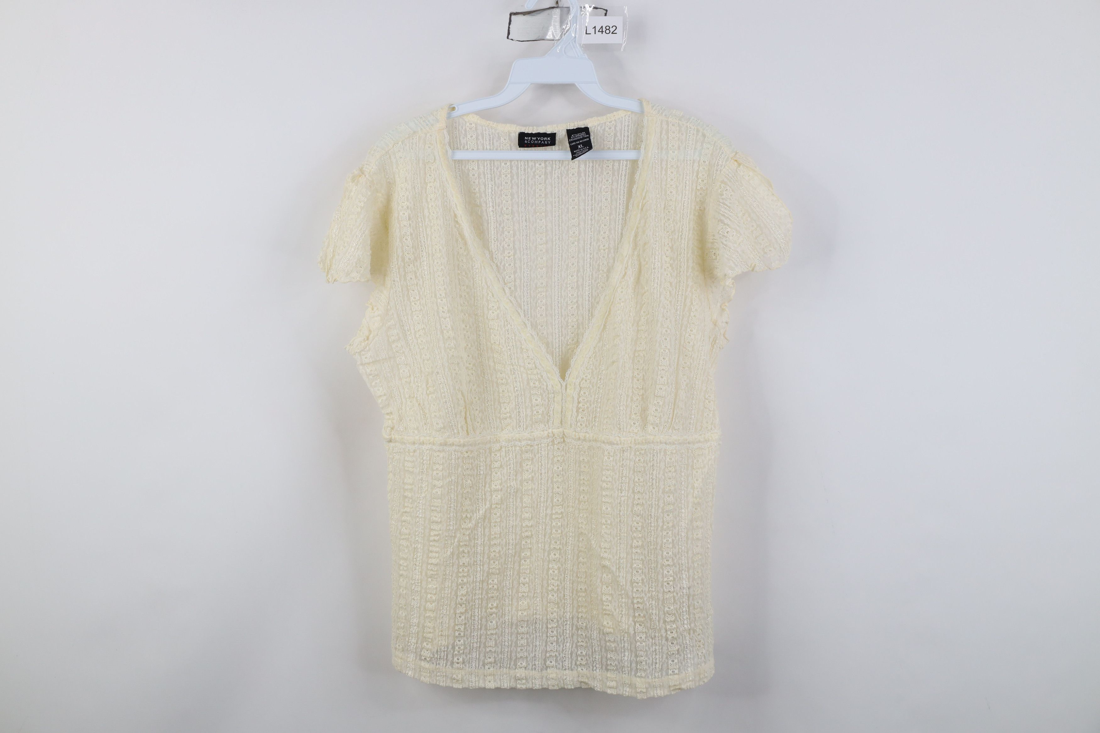 Vintage 90s Y2K Babydoll Lace Stretch Shirt Top Cream USA