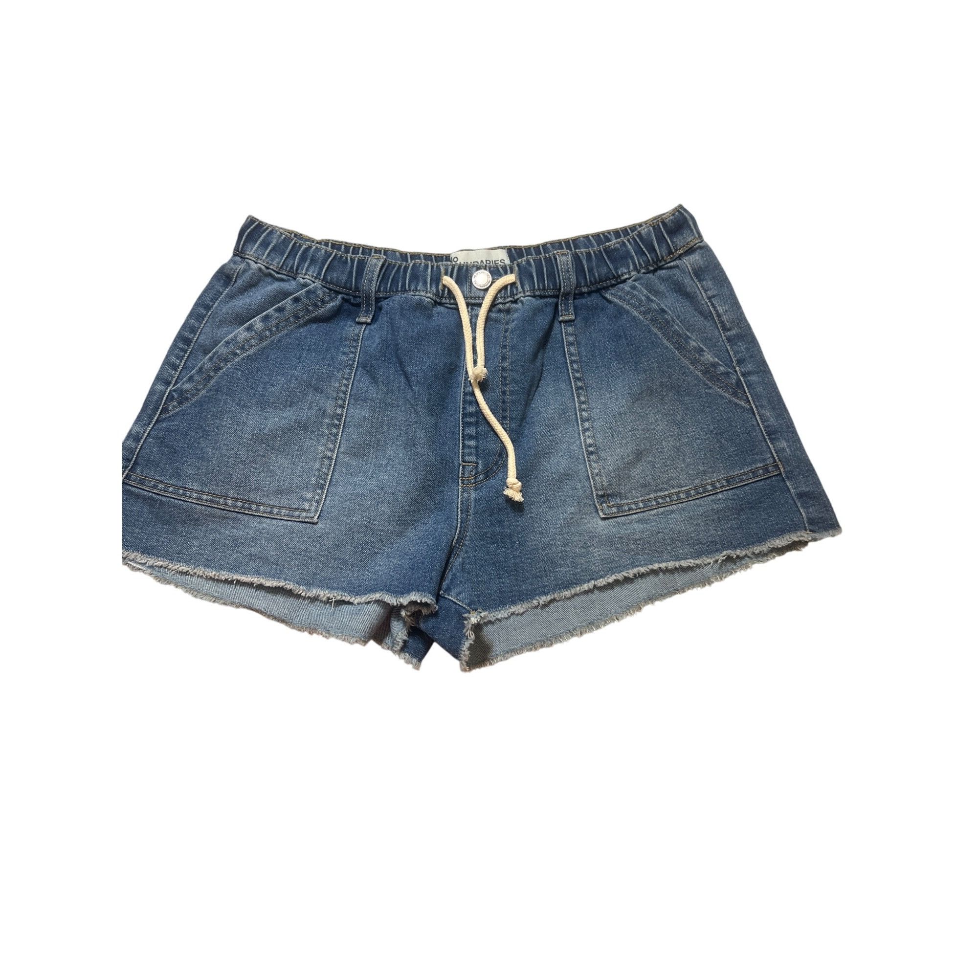 Other No Boundaries Denim Shorts Elastic Waist Drawstring Frayed H Size 34" / US 12 / IT 48 - 1 Thumbnail