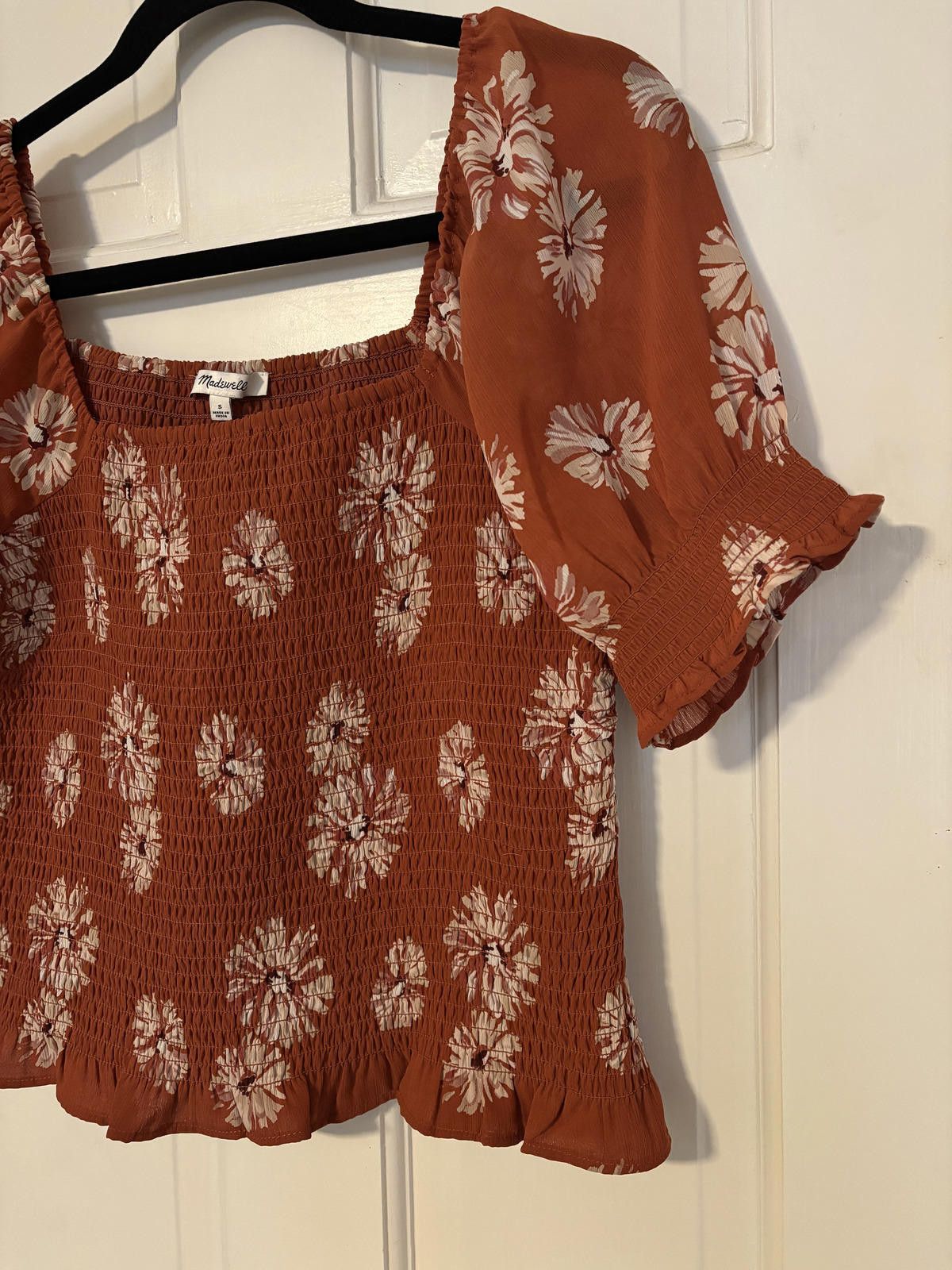 Madewell Madewell Rust Floral Smocked Puff Sleeve Top Size S Size S / US 4 / IT 40 - 2 Thumbnail