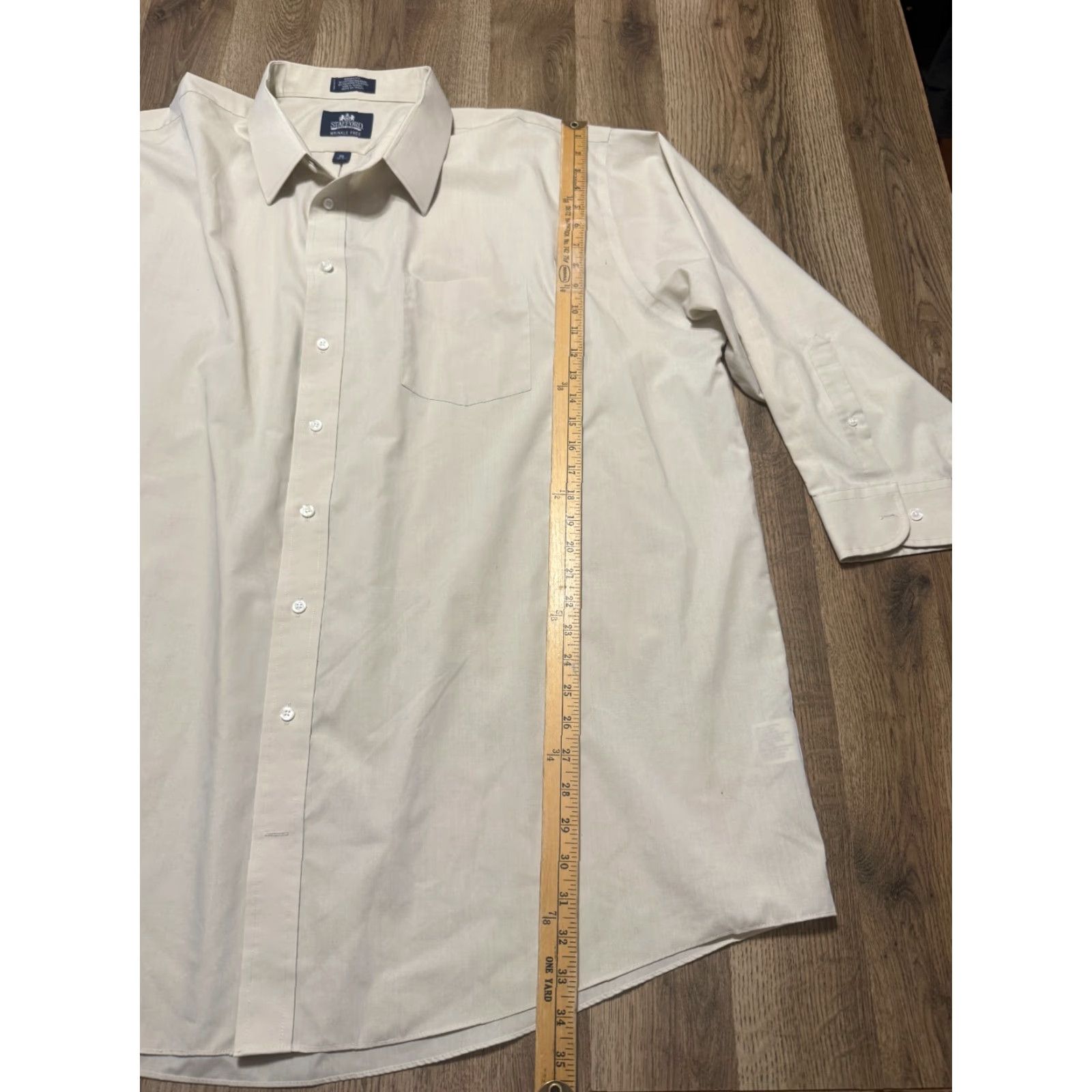 Stafford Stafford Shirt Mens Size 20 34-35 Cream Long Sleeve Button Up Wrinkle Free Ivory Cotton Size US XXL / EU 58 / 5 - 7 Thumbnail
