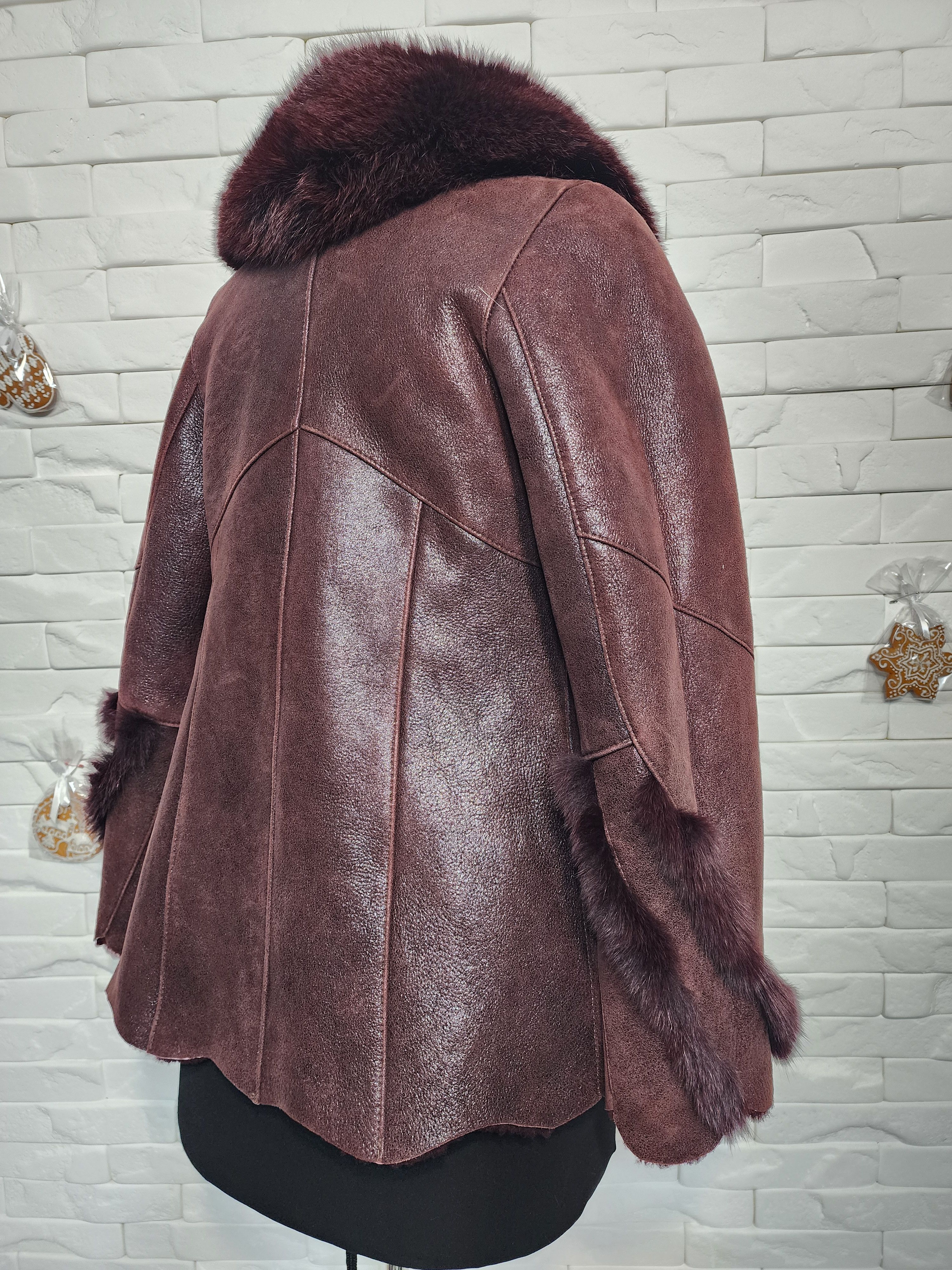 Genuine Leather Women's Brown Sheepskin Coat: Genuine Fur Collar Size M / US 6-8 / IT 42-44 - 5 Thumbnail