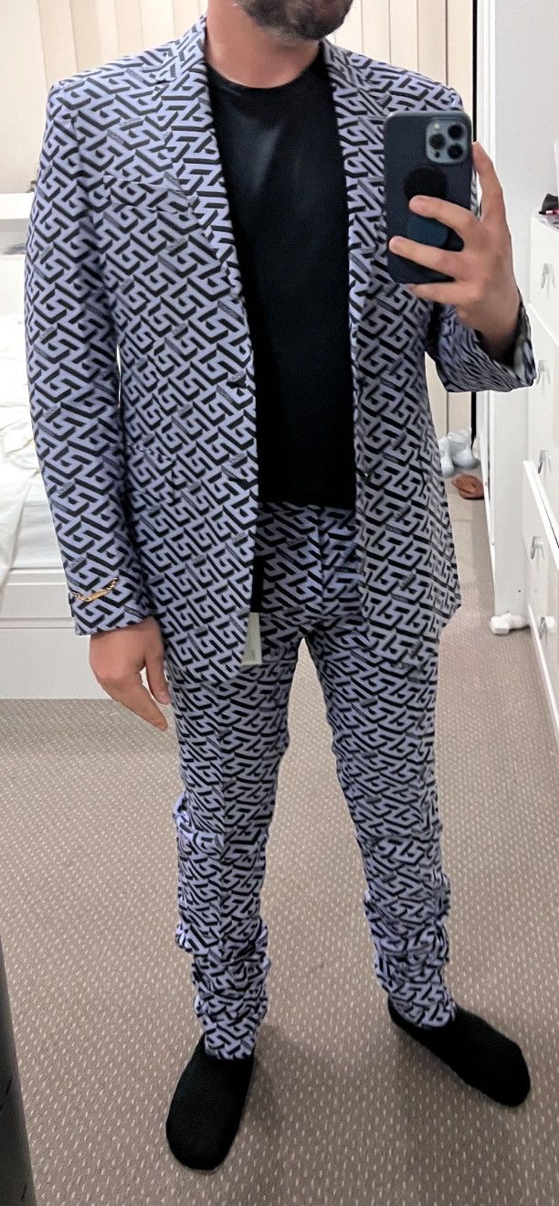Versace Monogram Greca Jacquard Wool Suit – Blazer 50 + Pants 48 Size 40R - 2 Thumbnail