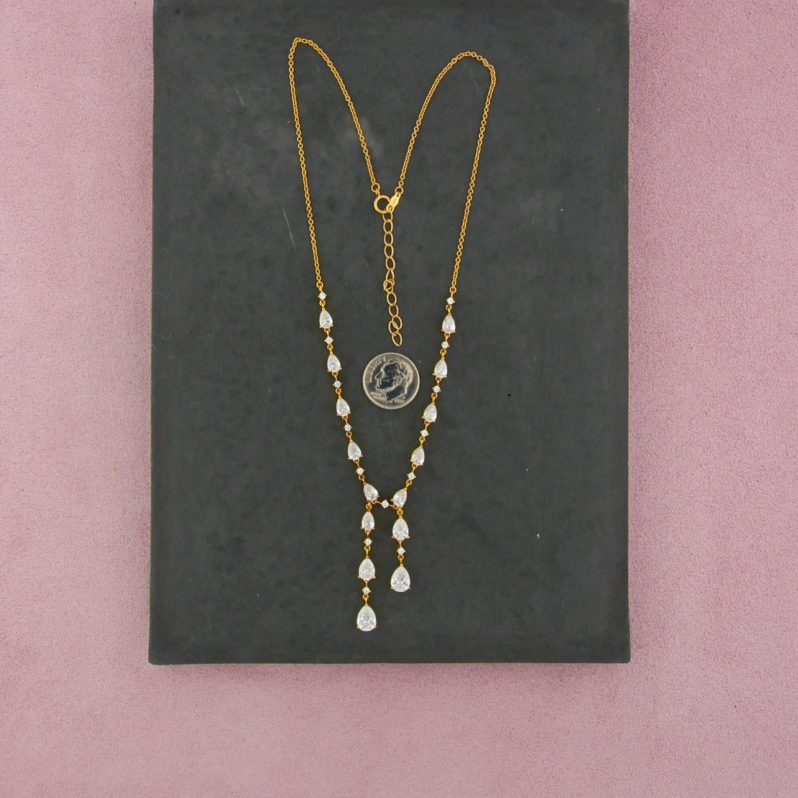 Sterling Silver sterling silver gold plate cz drop necklace size 17-19in Size ONE SIZE - 2 Thumbnail