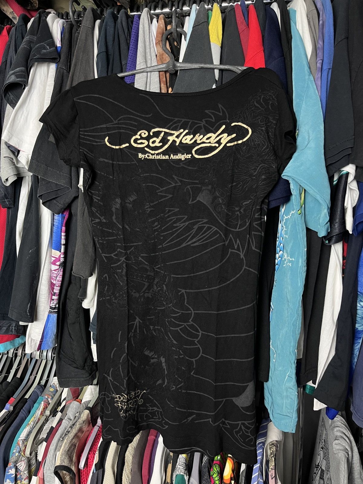 Christian Audigier ED HARDY CHRISTIAN AUDIGIER Y2000K OVERPRINTED DRESS - 1365 Size L / US 10 / IT 46 - 3 Thumbnail