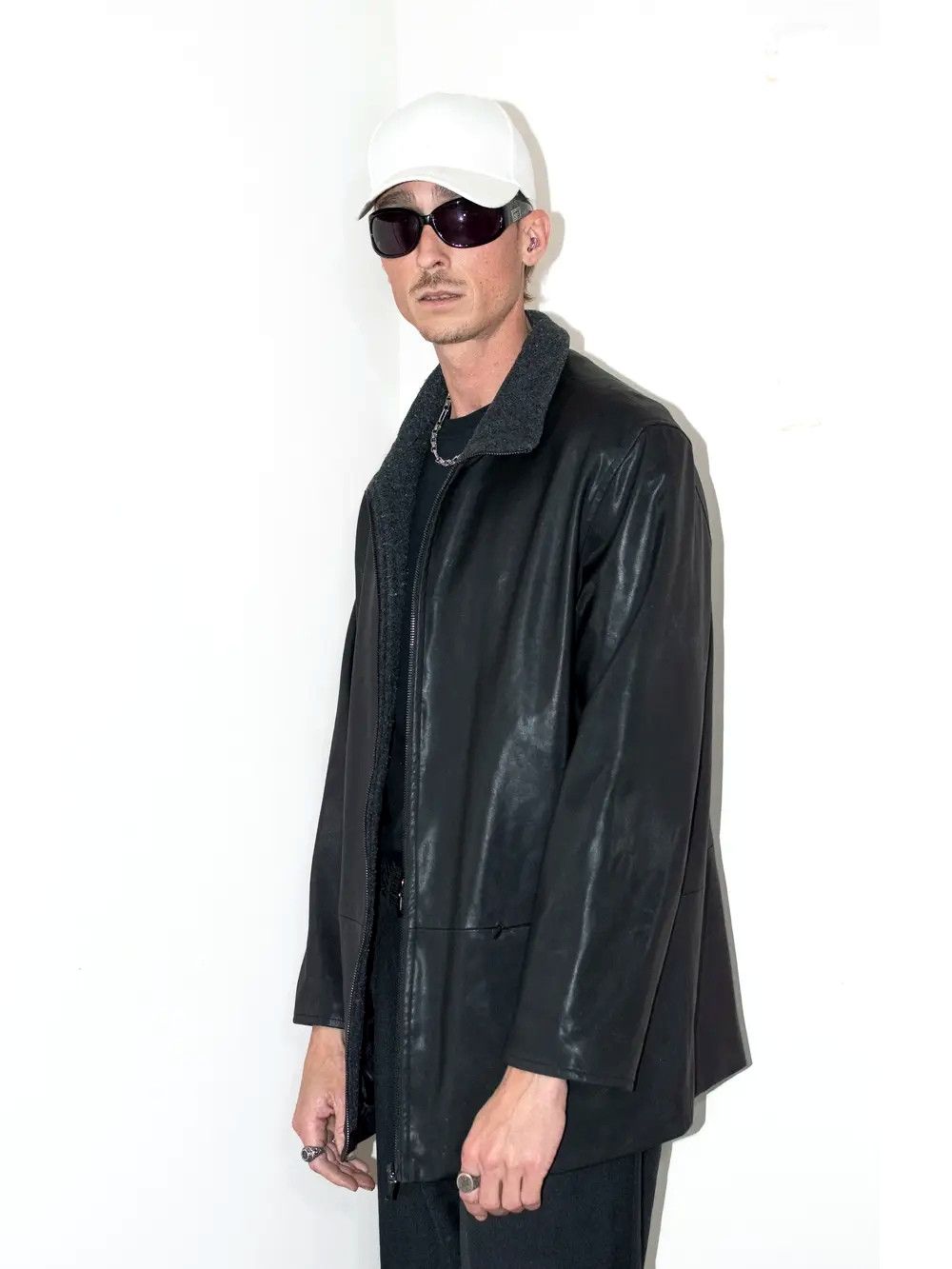 Designer × Japanese Brand × Vintage Vintage Y2K black faux leather Zip trough waterproof jacket Size US M / EU 48-50 / 2 - 2 Thumbnail
