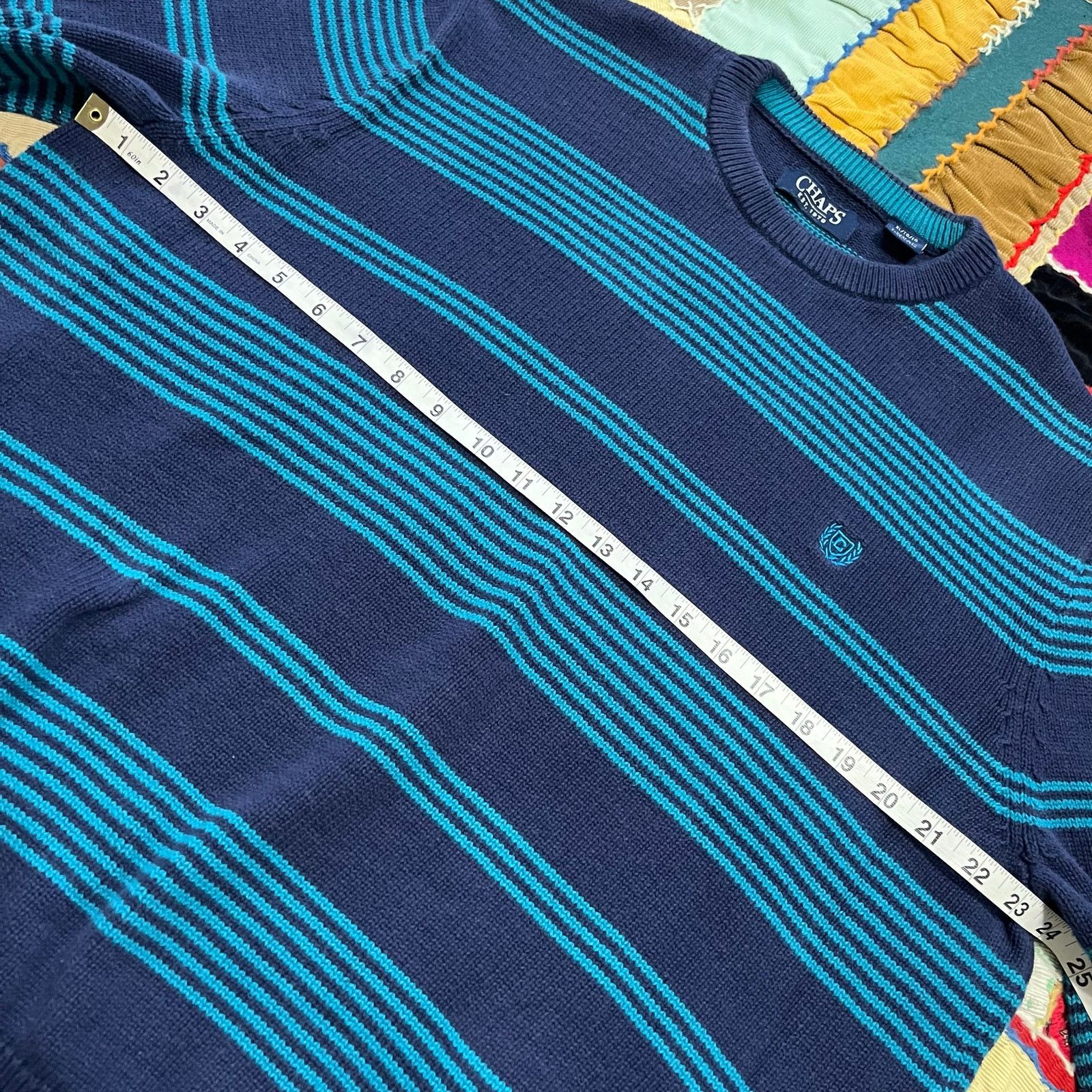 Chaps Chaps Navy Blue and Turquoise Striped Sweater Large / XL Size US XL / EU 56 / 4 - 5 Thumbnail