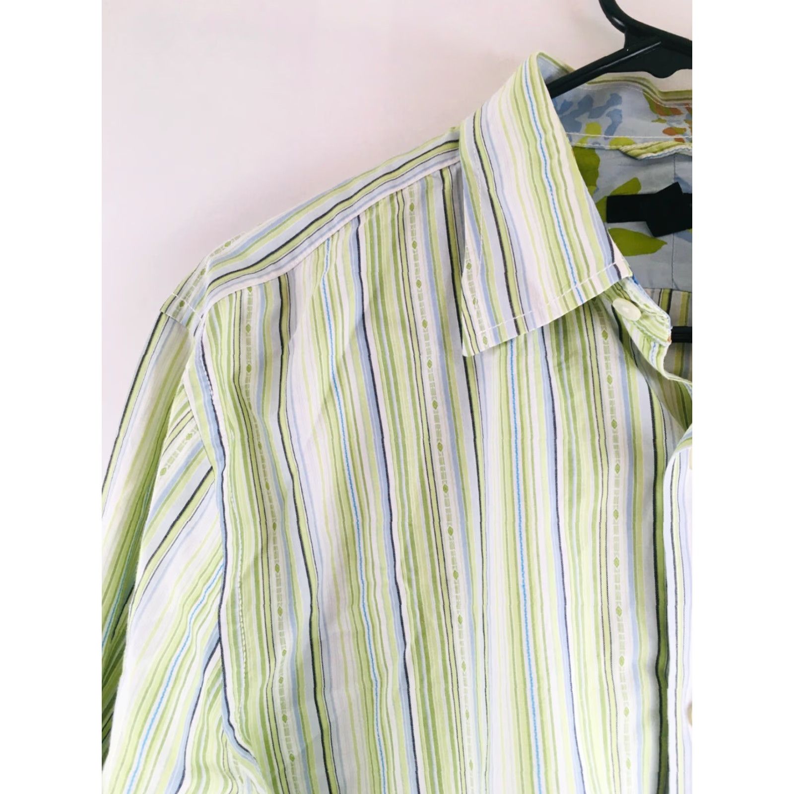 Express Express Shirt Button-Up Striped Yellow Green Blue Modern Fit L Mens Large Size US L / EU 52-54 / 3 - 3 Thumbnail