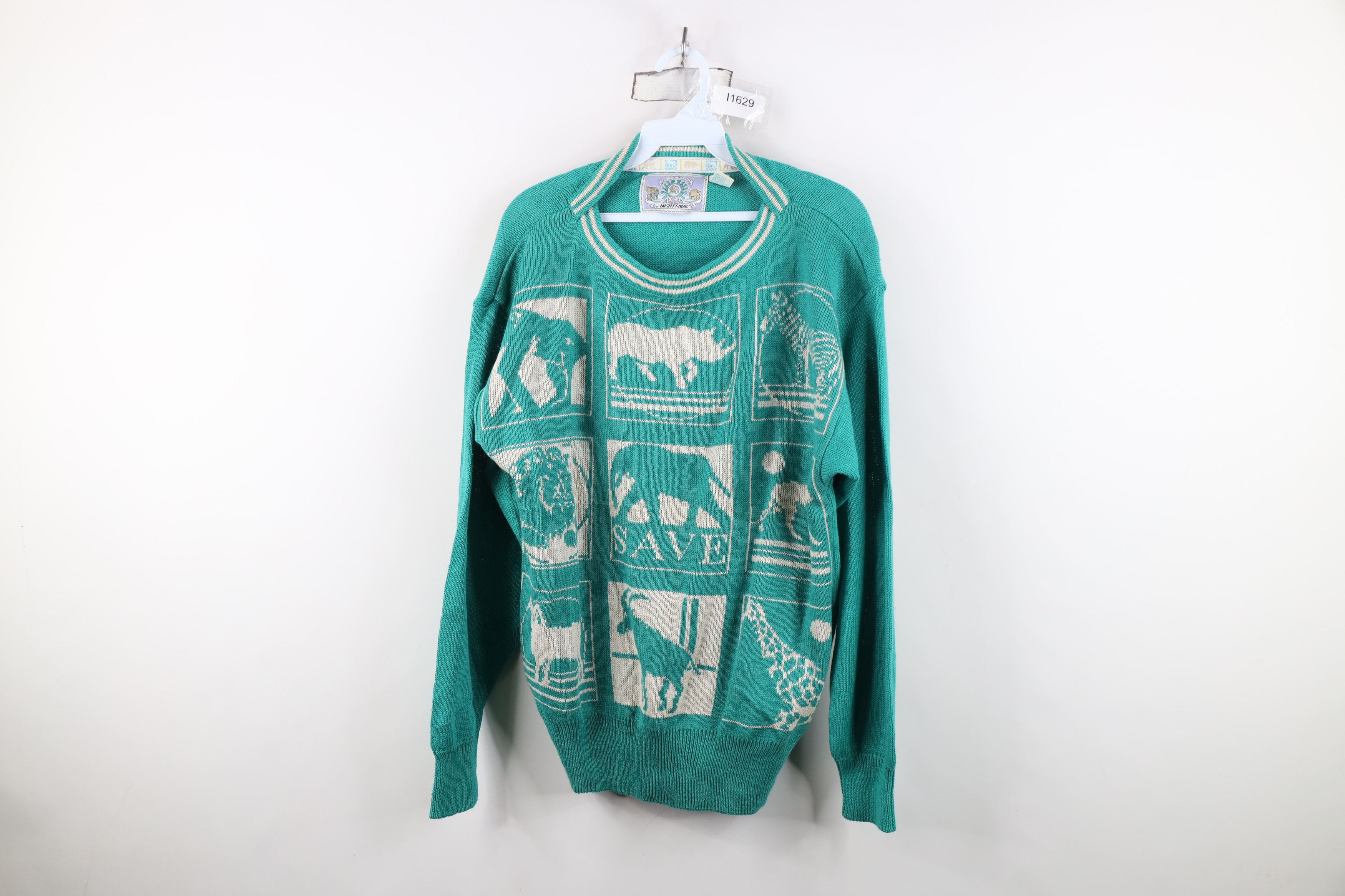 Vintage Vintage 90s Streetwear the Wildlife Safari Knit Sweater Teal Size S / US 4 / IT 40 - 1 Thumbnail