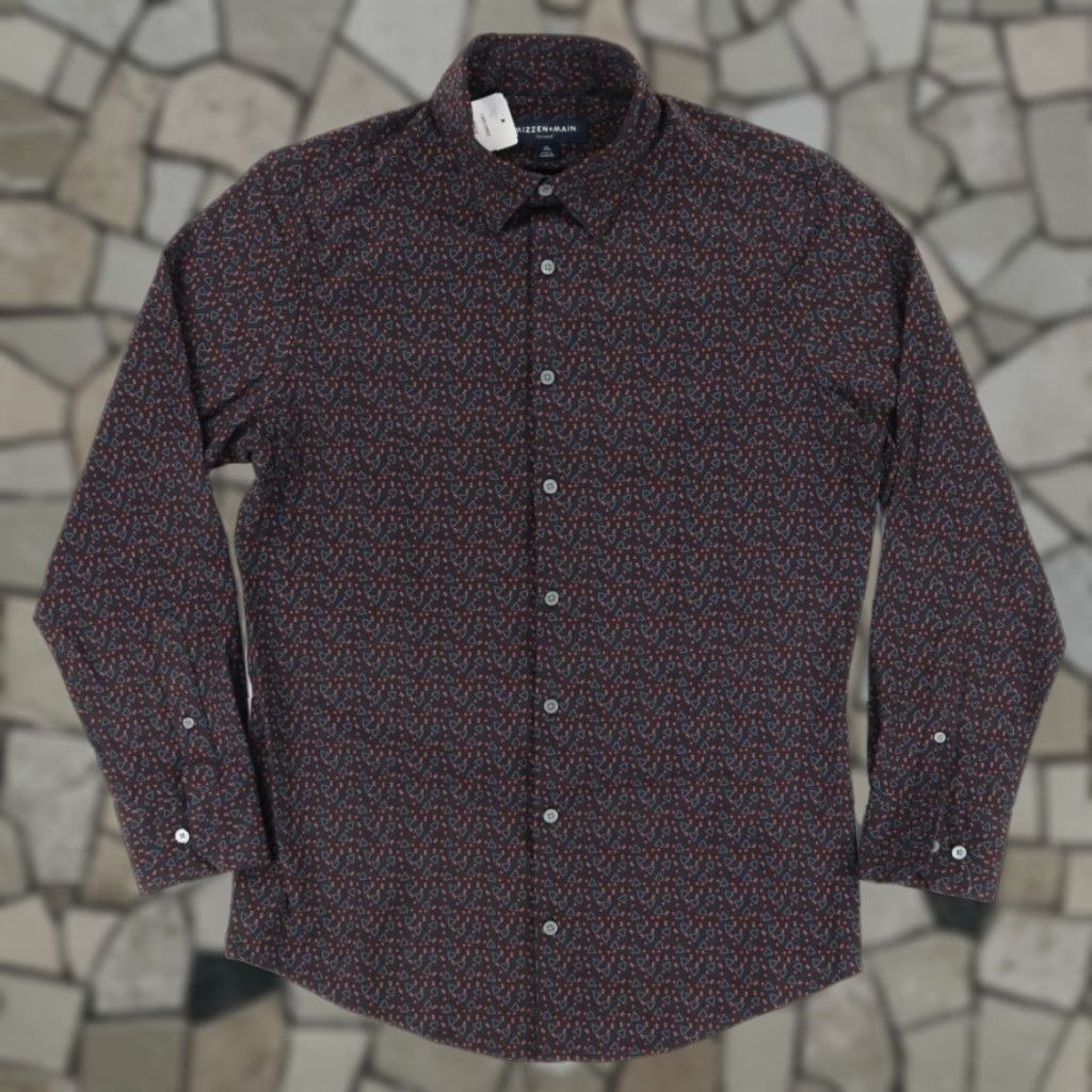 Mizzen+Main Mizzen + Main Leeward Trim Billiards High Stretch Polyester All Over Print Long Sleeve Button Up Shirt Navy Blue Men's M Size US M / EU 48-50 / 2 - 1 Thumbnail