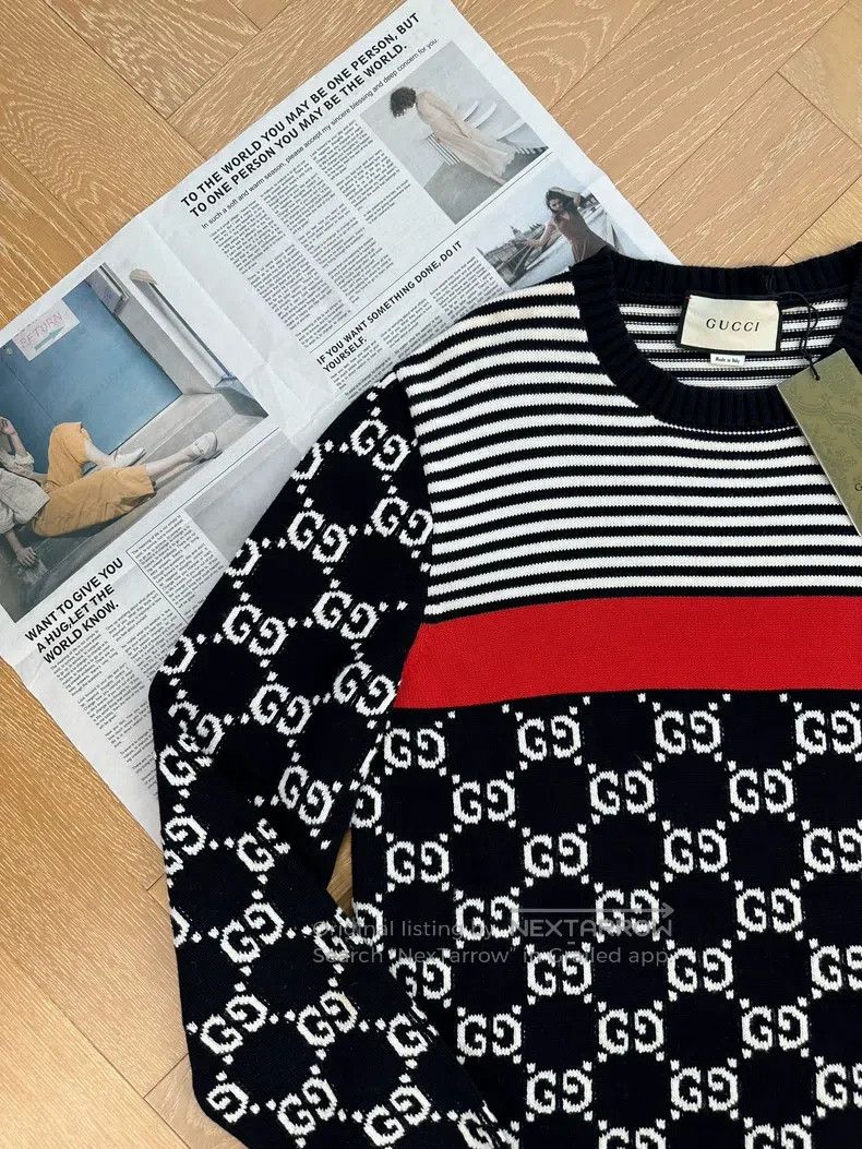 Gucci Gucci Full-print Logo striped knitted sweater Size US XXL / EU 58 / 5 - 6 Thumbnail